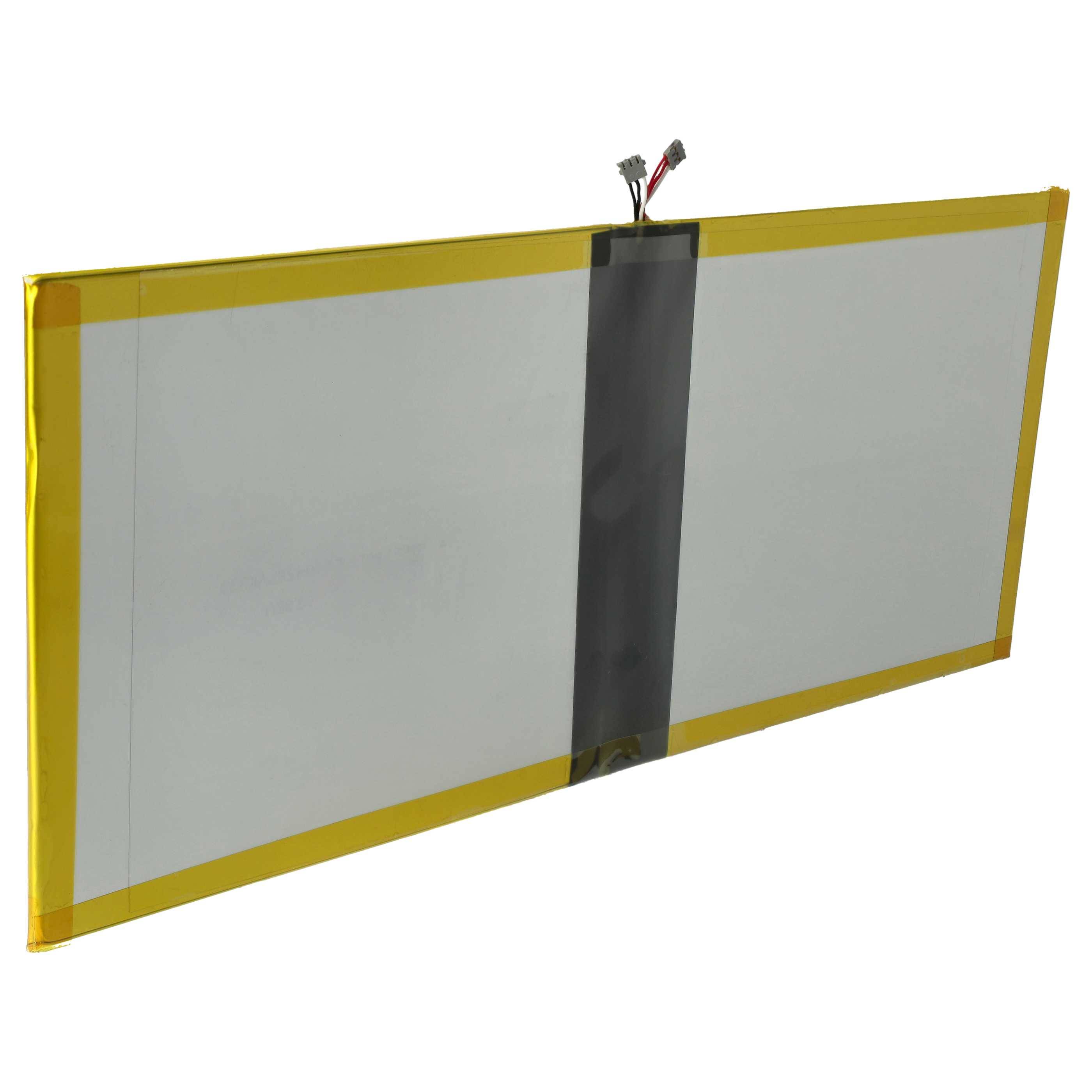 Eine rechteckige Batterie mit Drähten, die von ihrer Oberseite abstehen. Sie ist in gelbes und graues Material eingewickelt.