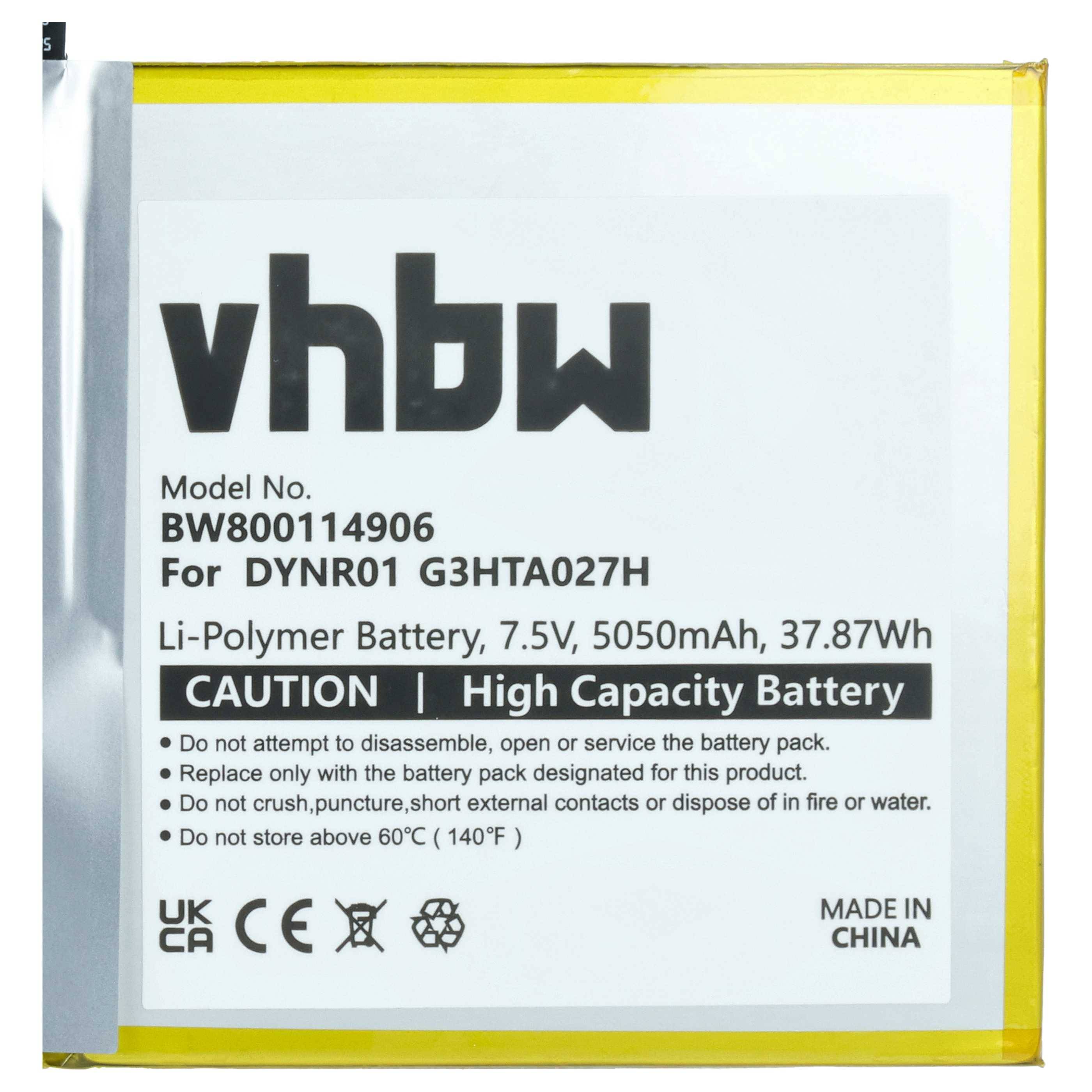 Lithium-Polymer-Akku-Pack-Etikett für vhbw, Modell BW800114906 für DYNR01 G3HTA027H, 7,5V 5050mAh 37,87Wh, mit Vorsichtwarnung.