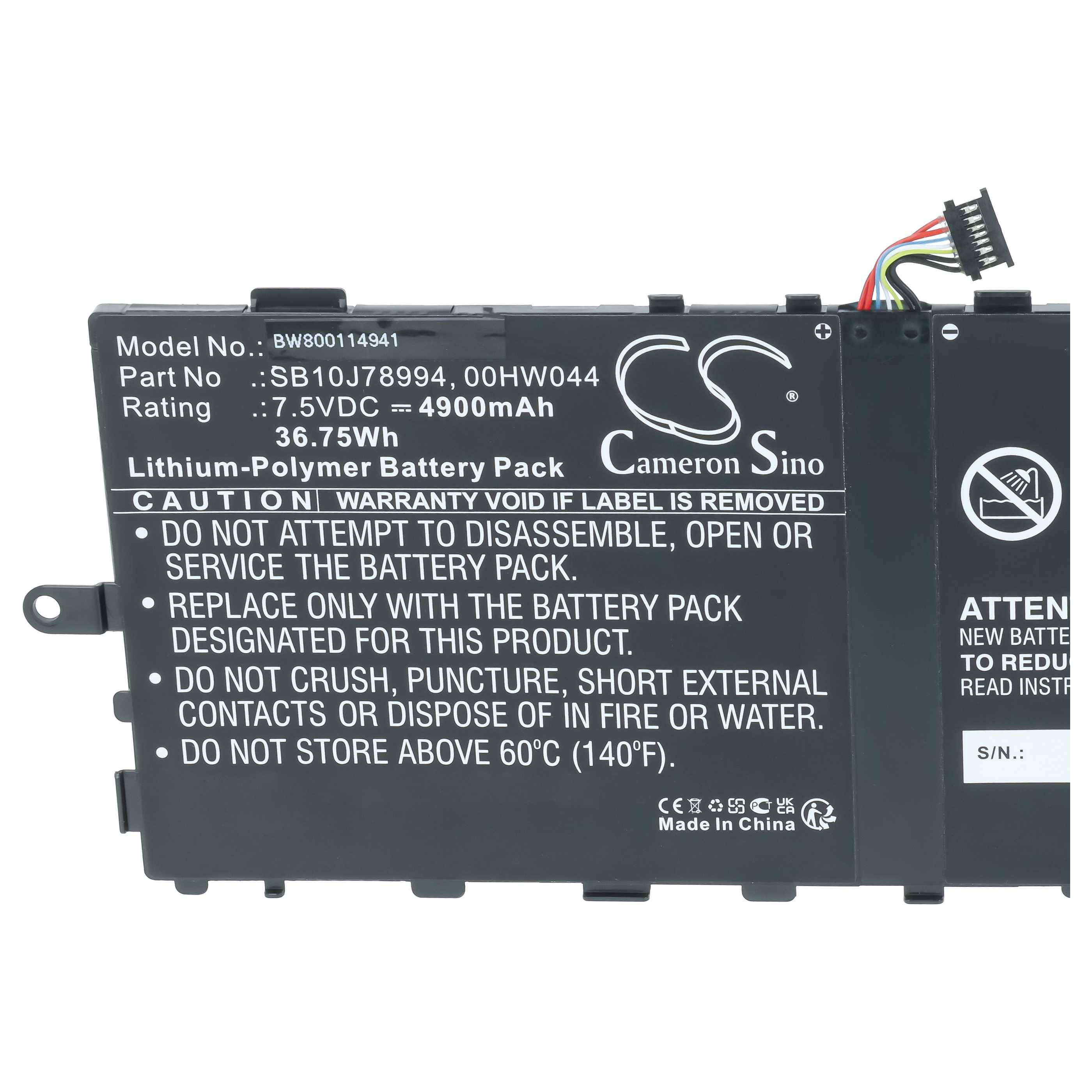 Cameron Sino Lithium-Polymer-Akkupack mit Bezeichnung BW00114941, 7,5V 4900mAh, mit Warntext und Verbindungskabel.