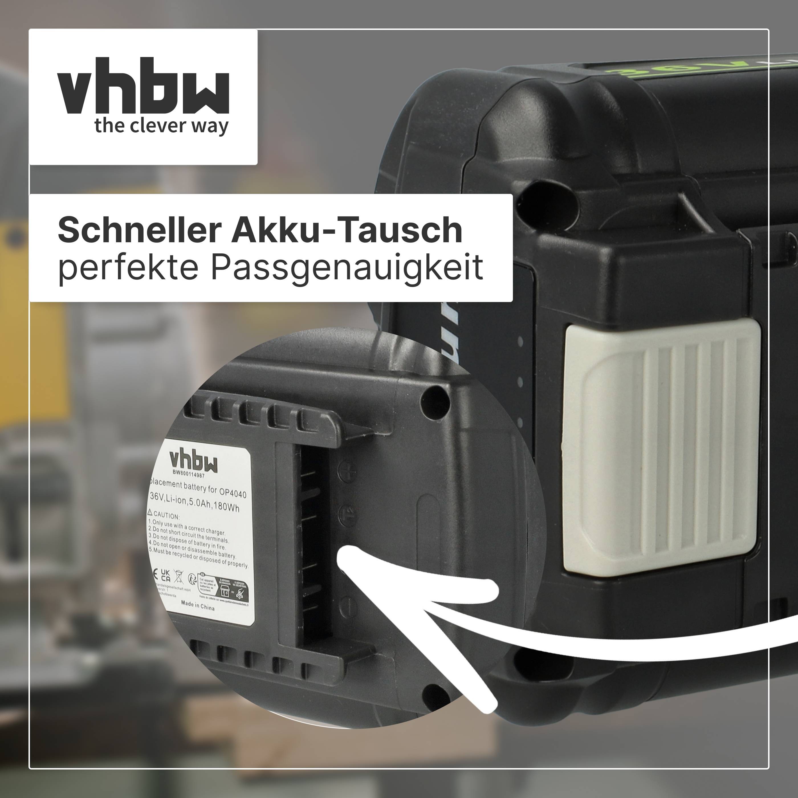 vhbw 1x Akku Ersatz für Ryobi OP4015, BPL3650D, OP40201, OP4026, OP40261, OP4030, OP4026A für Werkzeug (5000 mAh, Li-Ion, 36 V)