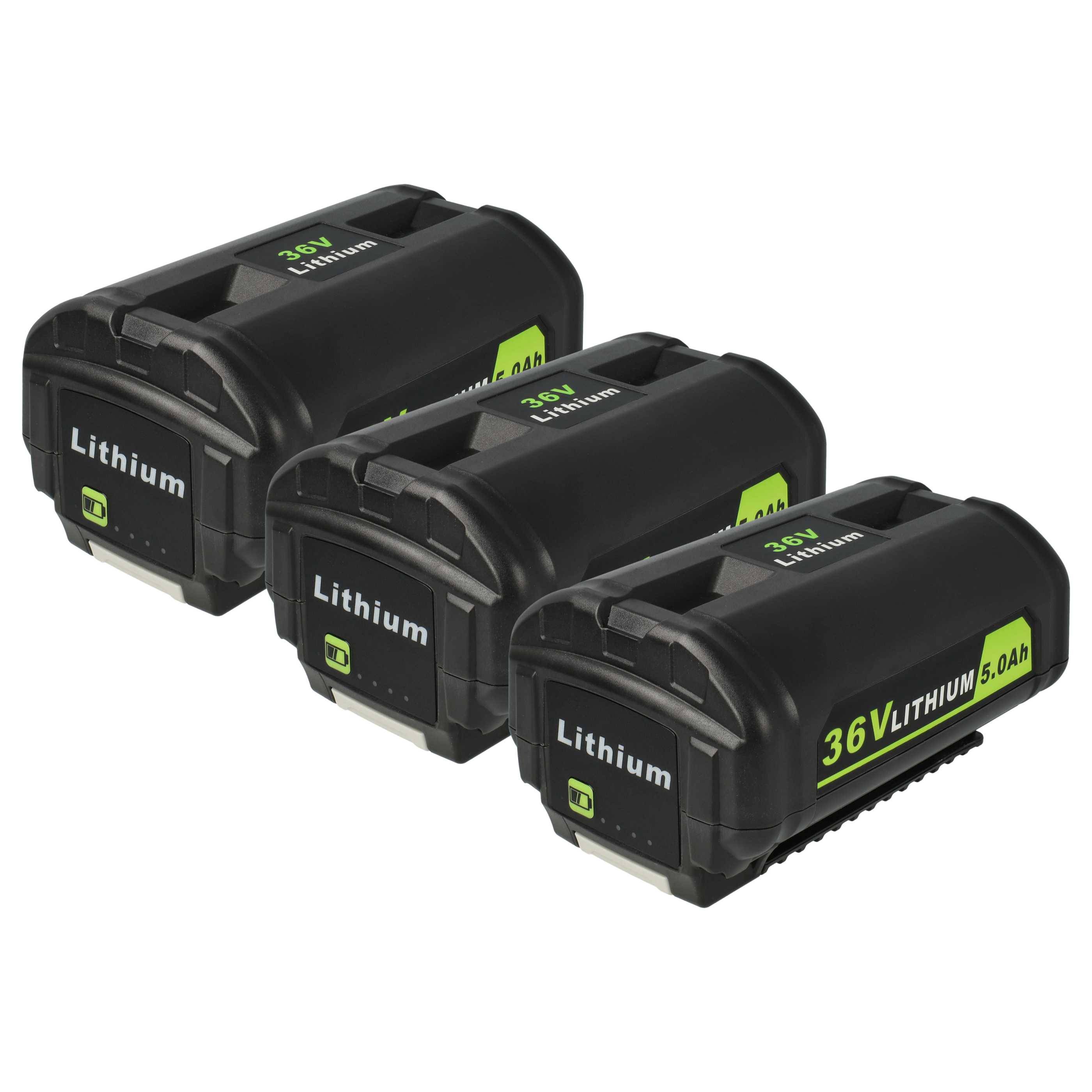 vhbw 3x Akku kompatibel mit Ryobi RY40460, RY40450, RY40402A, RY40403, RY40403A, RY40411, RY40410, RY40440, RY40430 Werkzeug (5000 mAh, Li-Ion, 36