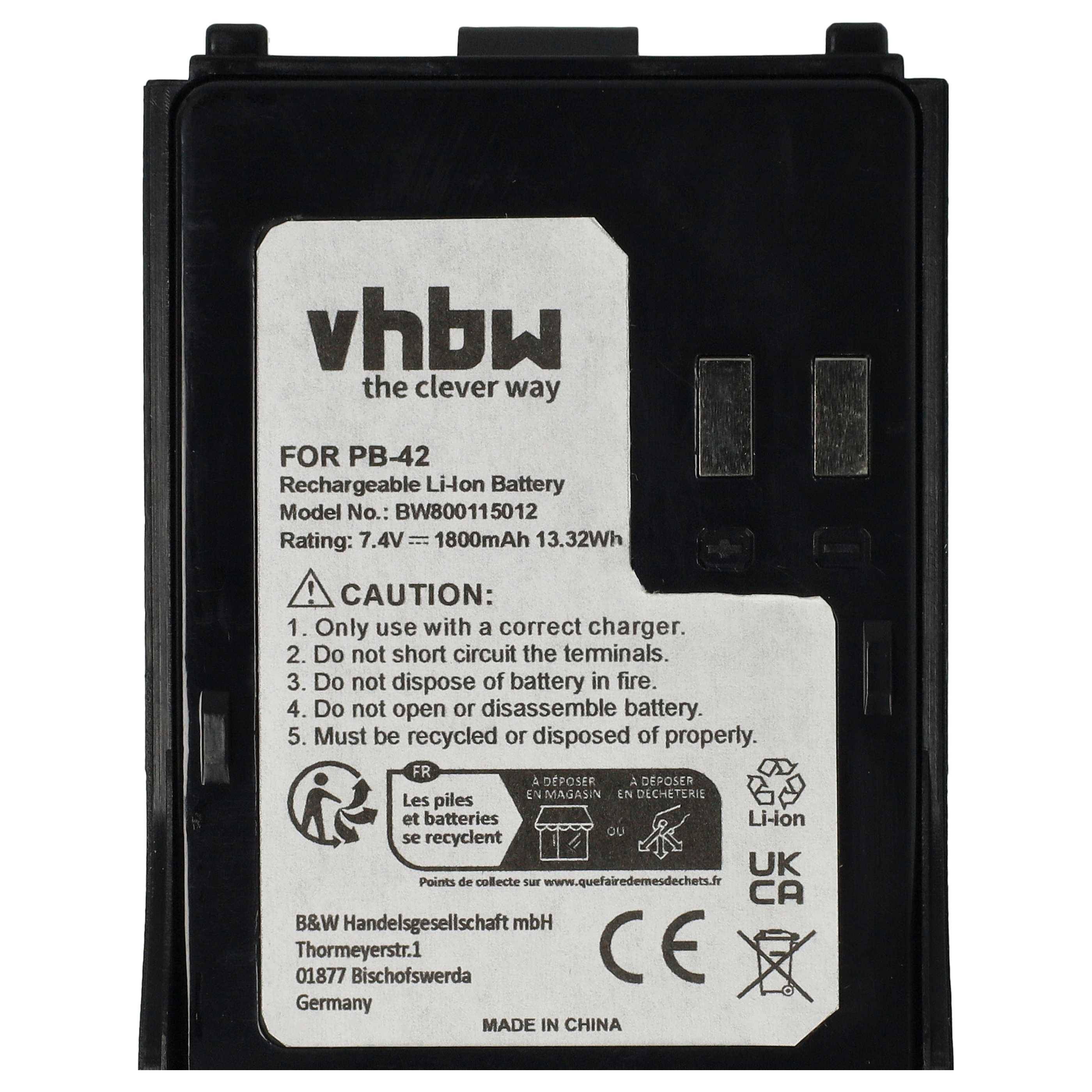 vhbw Akku Ersatz für Kenwood PB-42, PB-42L, PB-42Li für Funkgerät, Walkie Talkie (1800mAh, 7,4V, Li-Ion)