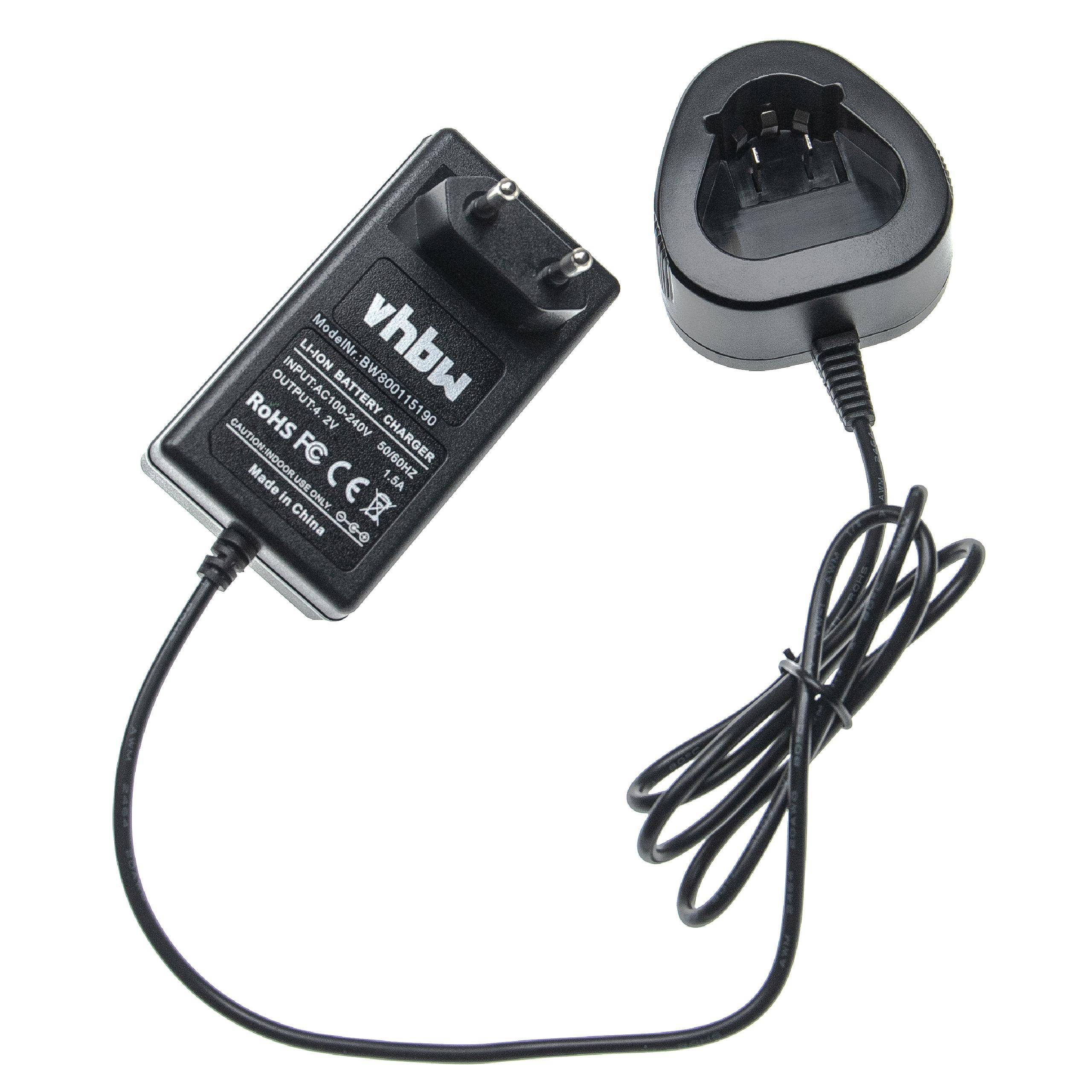 Ein schwarzer Stromadapter mit europäischem Stecker. Das Etikett zeigt „vhbw