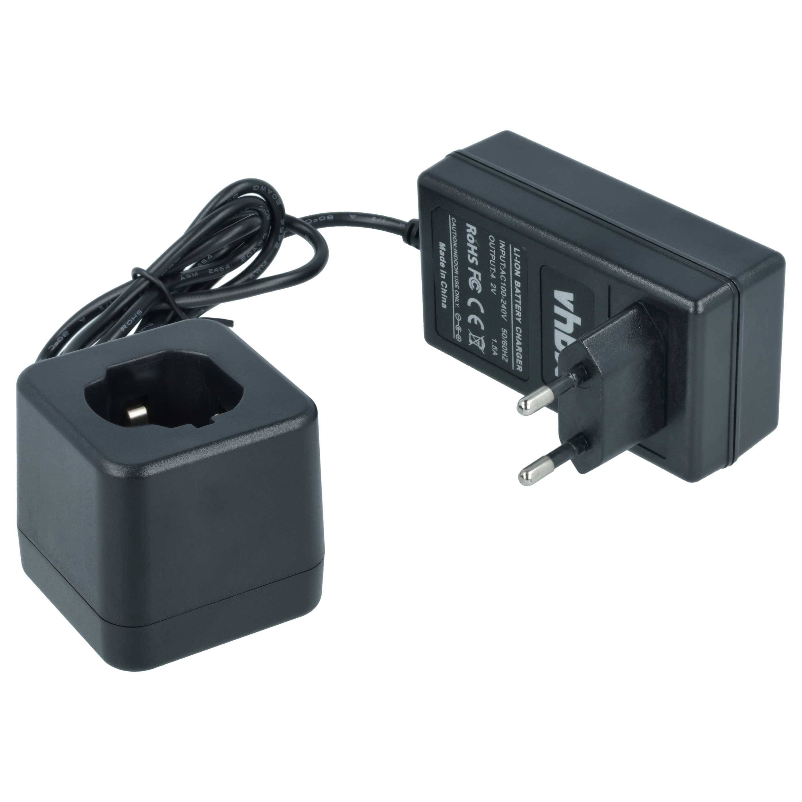 Schwarzer Stromadapter mit angeschlossenem Kabel und separater quadratischer Ladestation, gezeigt auf weißem Hintergrund.