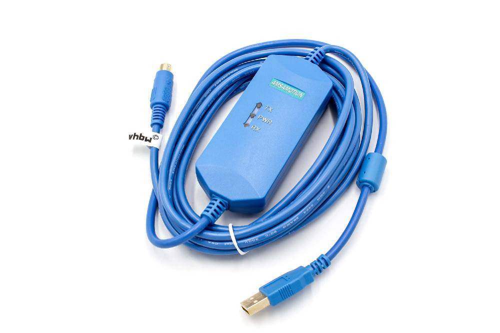vhbw USB Programmierkabel kompatibel mit Mitsubishi MELSEC FX, FX3UC, FX3G Funkgerät, blau