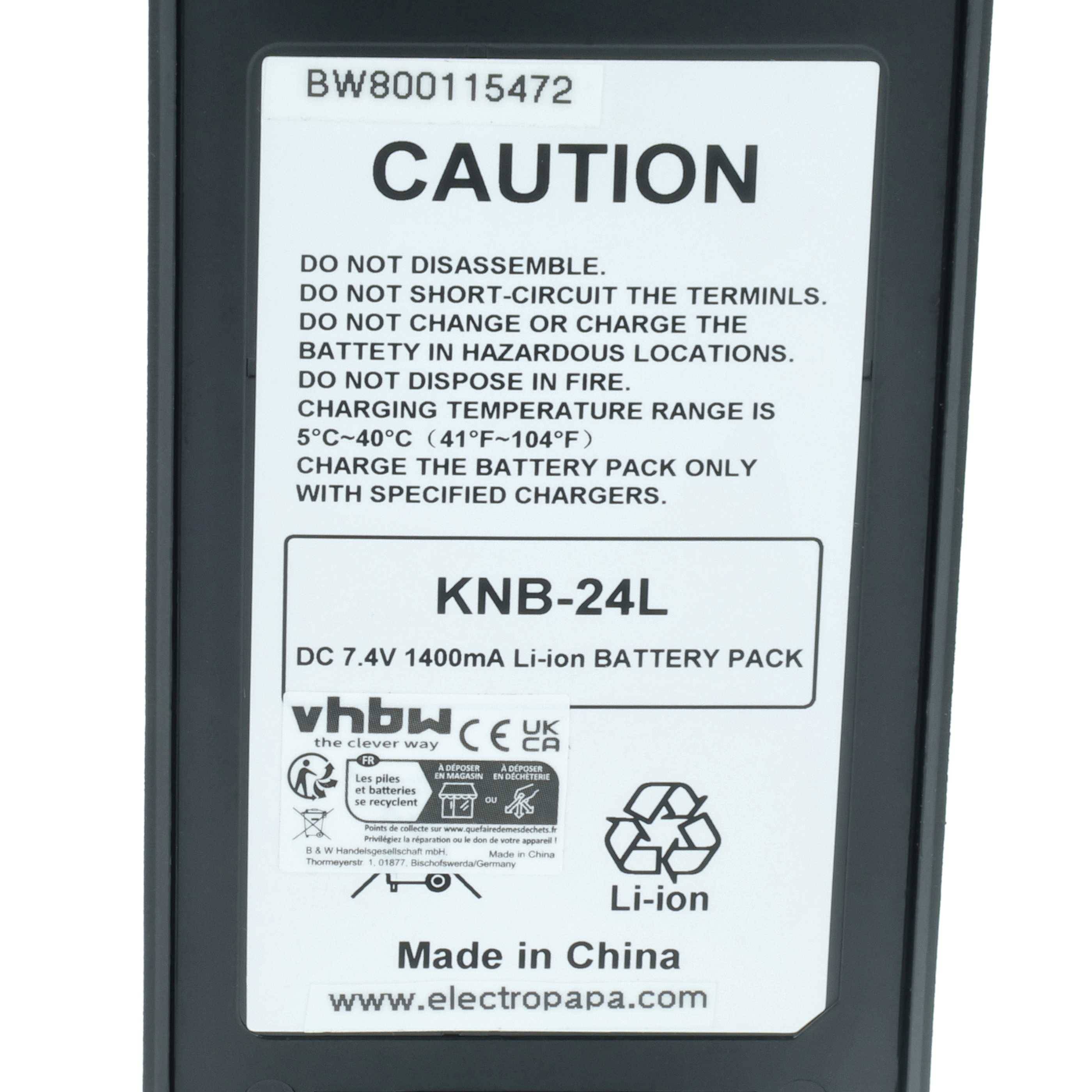 vhbw 2x Akku Ersatz für Kenwood KNB-24LX, KNB-24, KNB-24Li, KNB-25A, KNB-25, KNB-24L für Funkgerät, Walkie Talkie (1400 mAh, 7,4 V, Li-Ion)