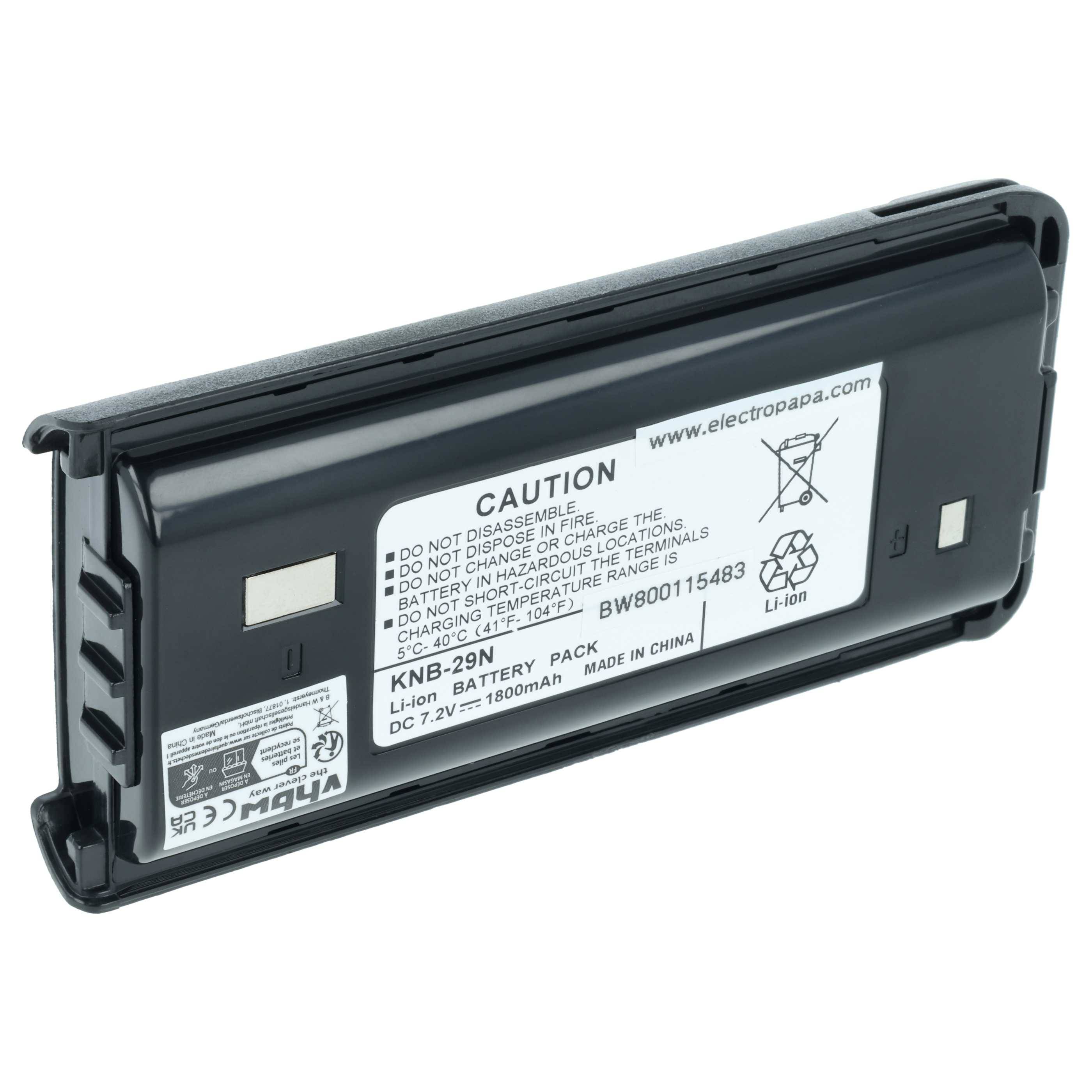 vhbw Akku kompatibel mit Kenwood TK-3202UK, TK-3207, TK-3206M, TK-3206M3, TK-3212 Funkgerät, Walkie Talkie (1800mAh, 7,4V, Li-Ion)