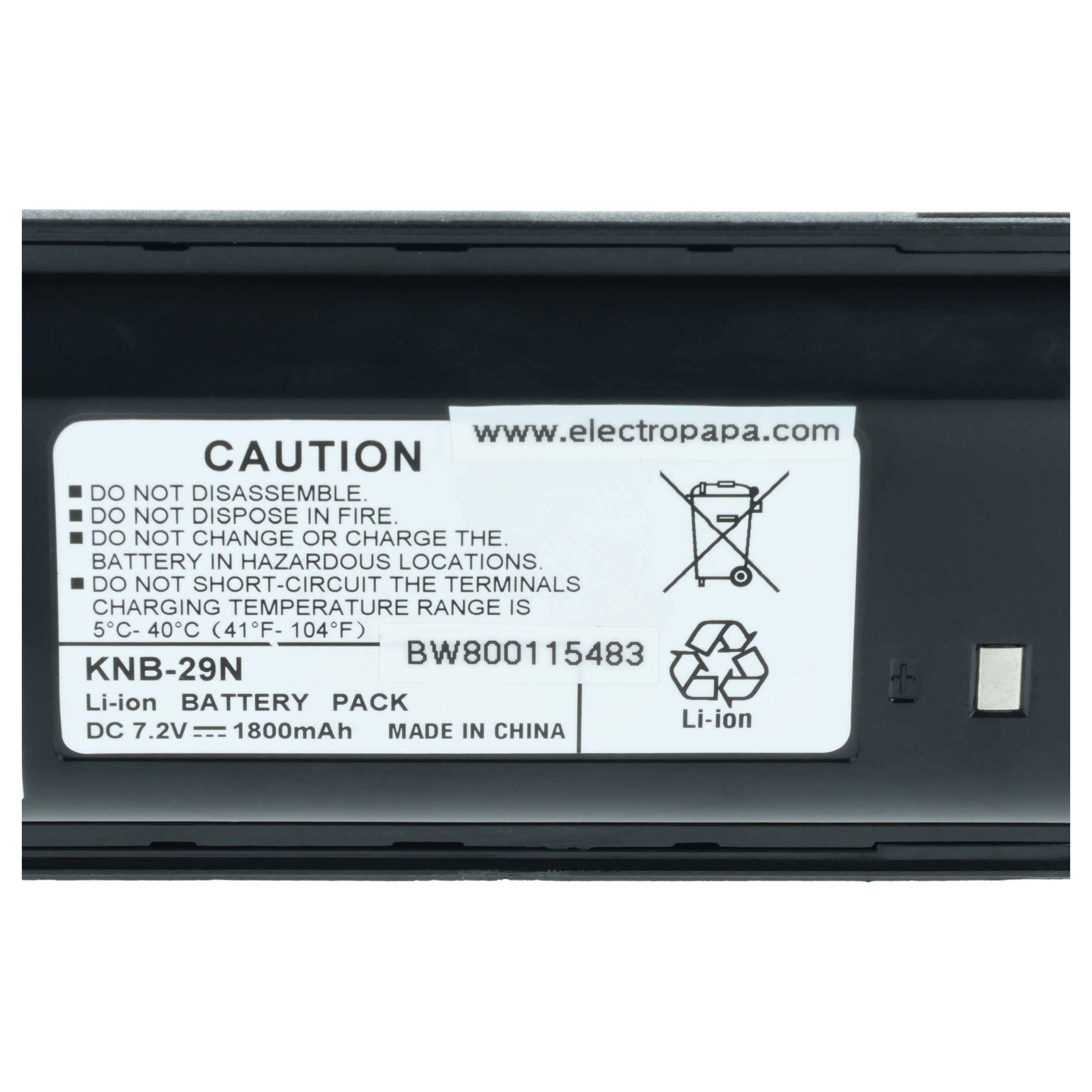 vhbw Akku Ersatz für Kenwood KSC-35S, KSC-35SK, KVC-19, KVC-22W, OSKNB29XT, OSKNB30, OSKNB30XT für Funkgerät, Walkie Talkie (1800mAh, 7,4V, Li-Ion)