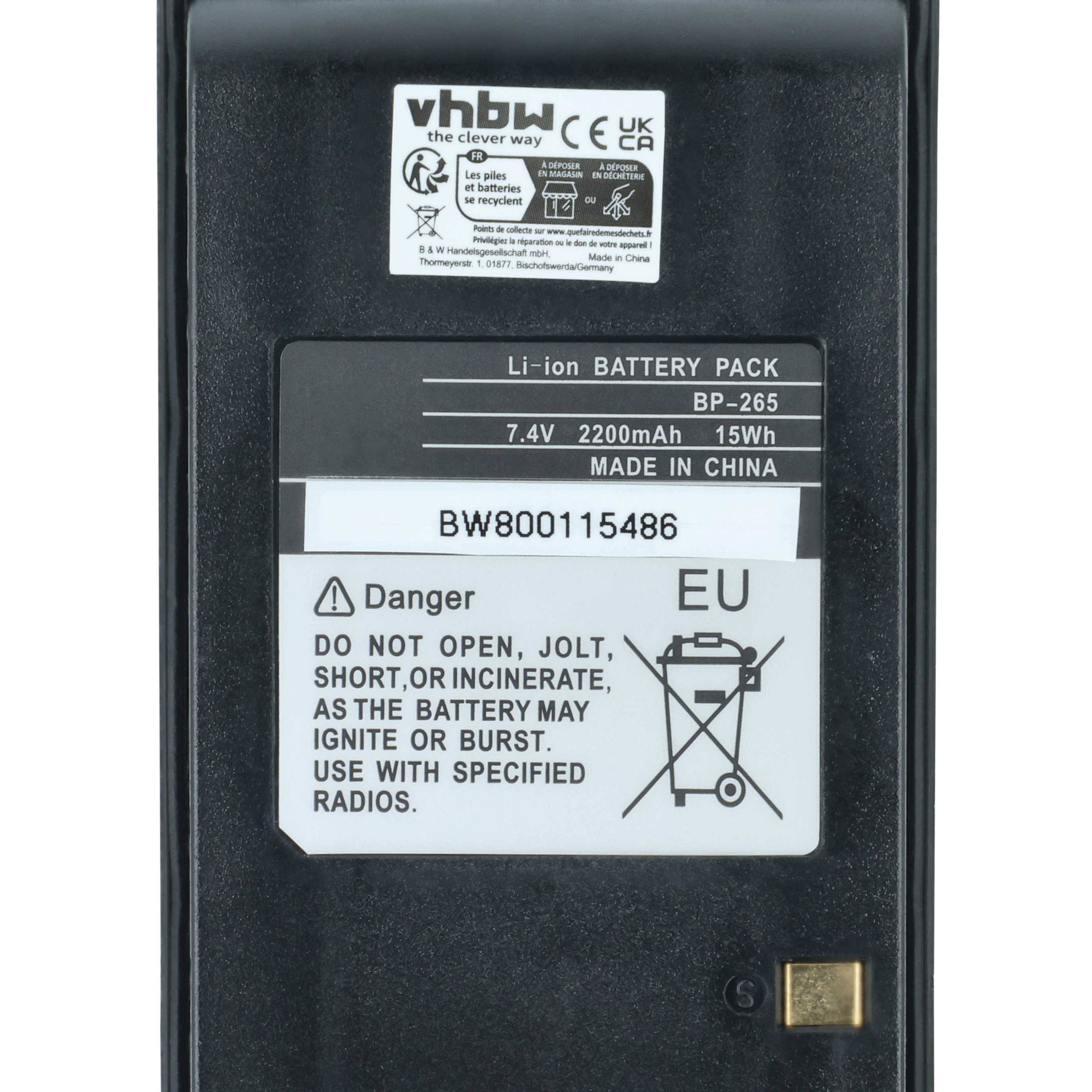 vhbw 5x Akku kompatibel mit Icom IC-F3002, IC-F3001, IC-4101, IC-3101 Funkgerät, Walkie Talkie (2200 mAh, 7,4 V, Li-Ion) + Gürtelclip