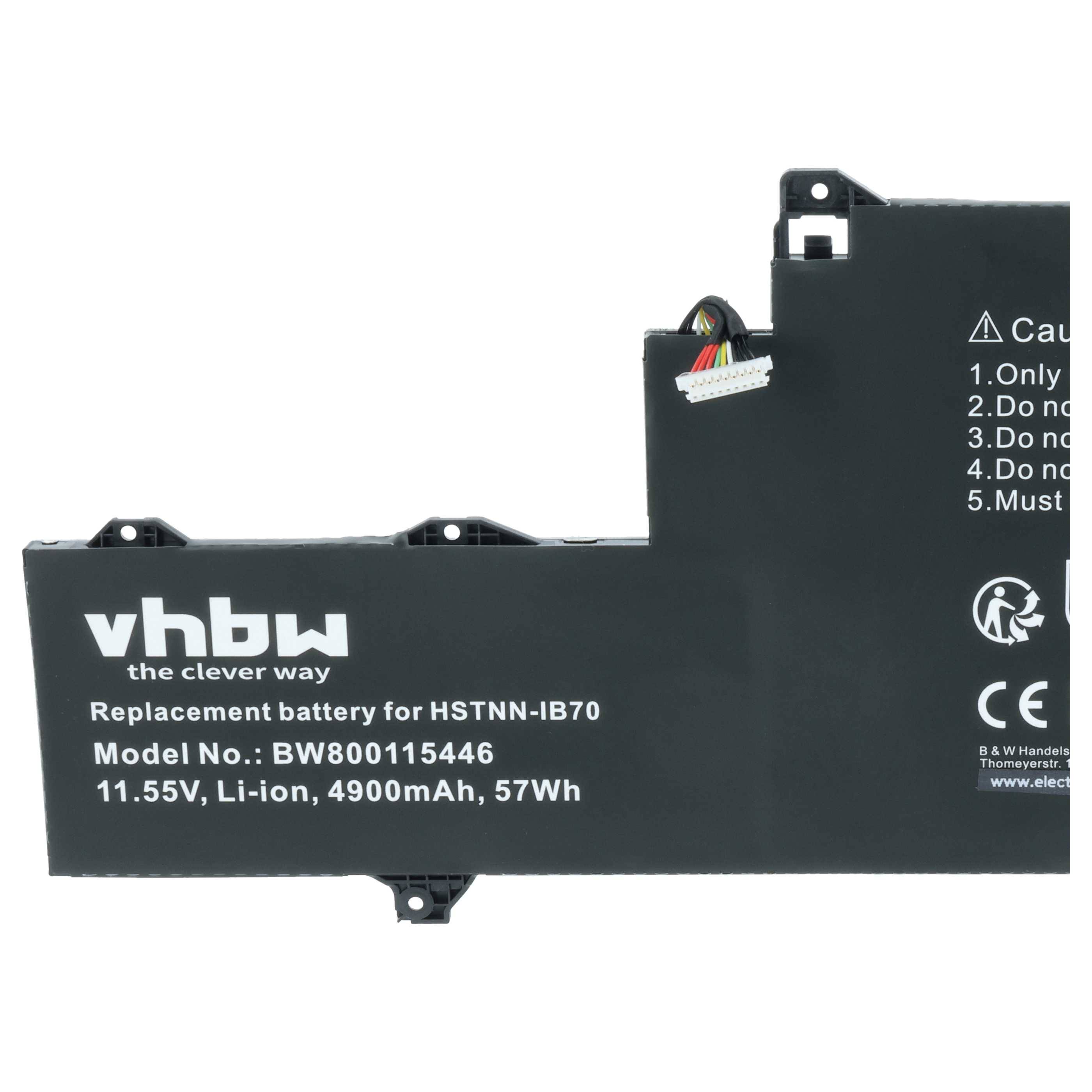 vhbw Akku kompatibel mit HP EliteBook X360 1030 G2 1LP42UC, X360 1030 G2 1LP23UC Notebook (4900 mAh, 11,55 V, Li-Polymer)