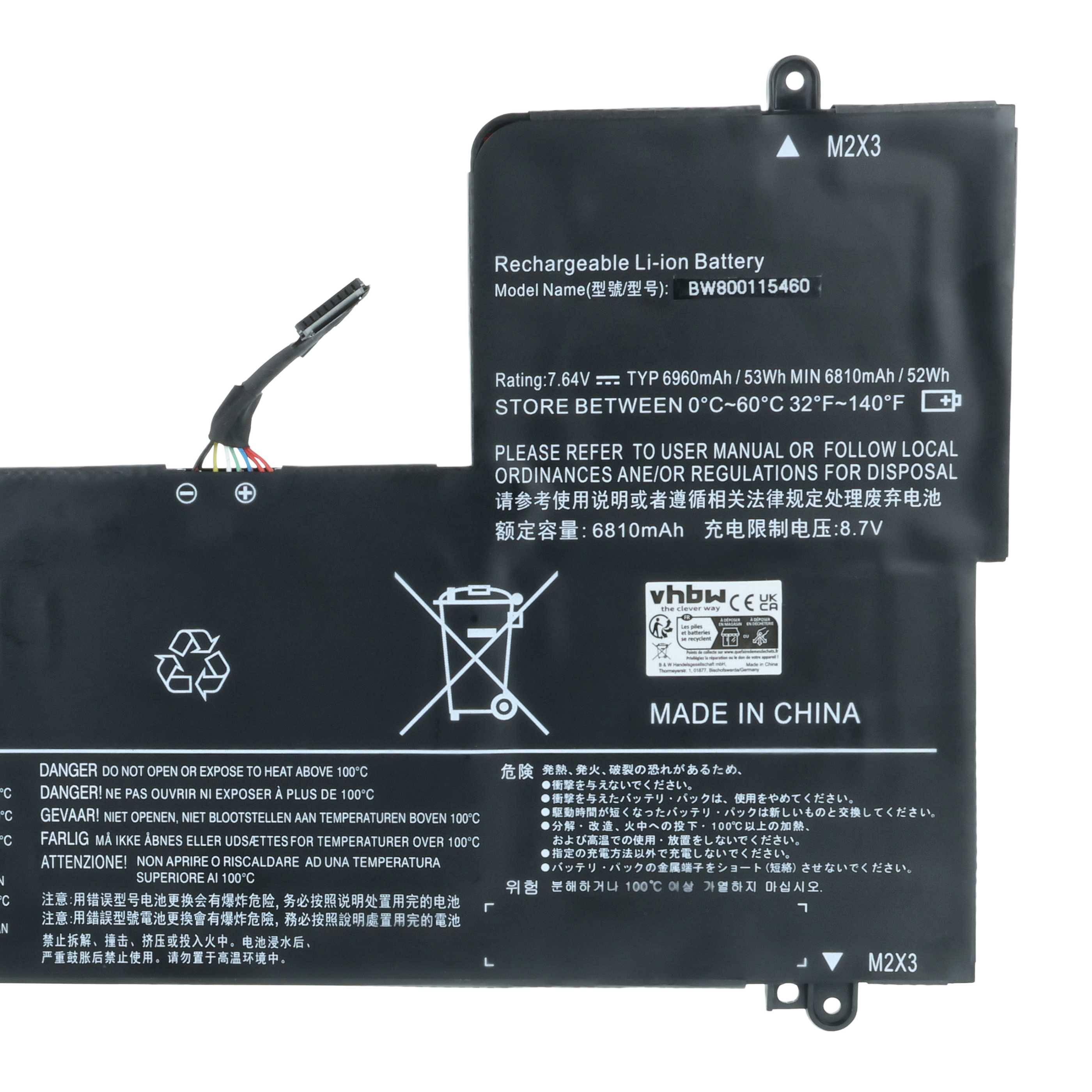 vhbw Akku kompatibel mit Lenovo Yoga 710-14ISK-ISE, 710-14ISK 80TY003HCK, 710-14ISK-IFI Notebook (6960 mAh, 7,64 V, Li-Polymer)