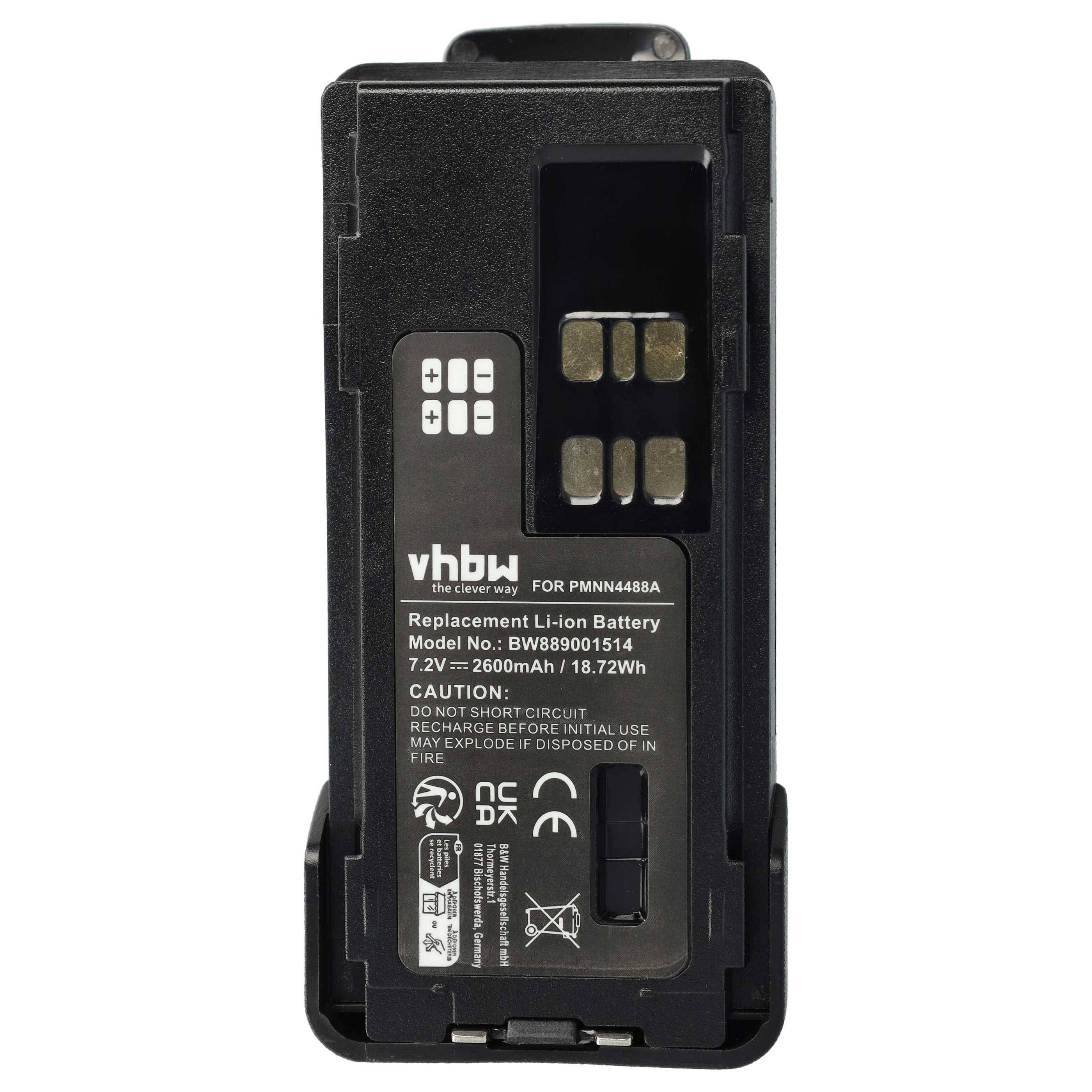 vhbw Akku kompatibel mit Motorola DP2600E, DP2400e Funkgerät, Walkie Talkie (2600 mAh, 7,4 V, Li-Ion) + Gürtelclip