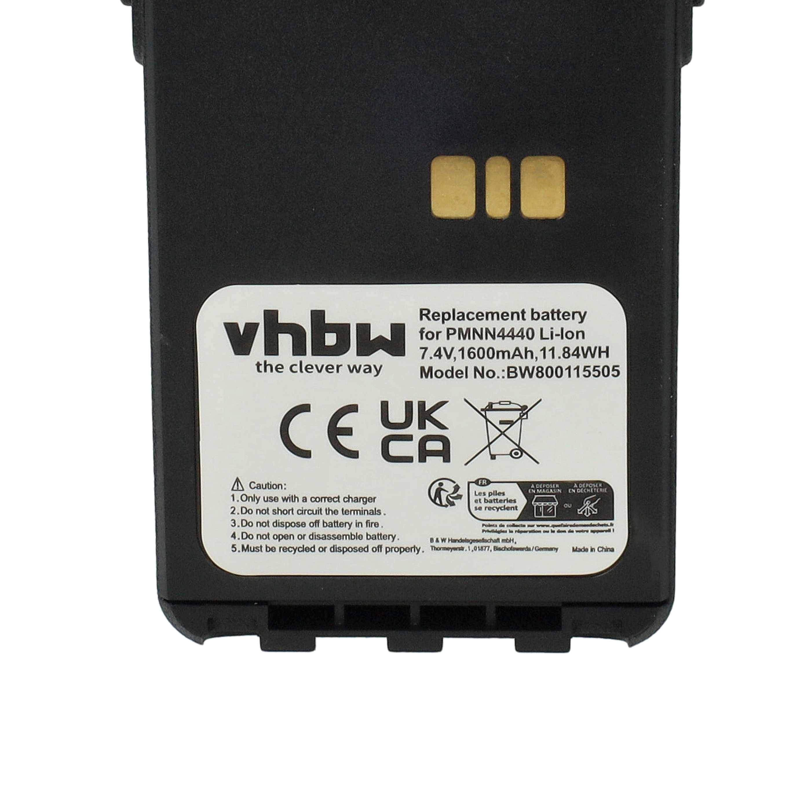 vhbw Akku kompatibel mit Motorola MOTOTRBO DP3441 Funkgerät, Walkie Talkie (1600 mAh, 7,4 V, Li-Ion)