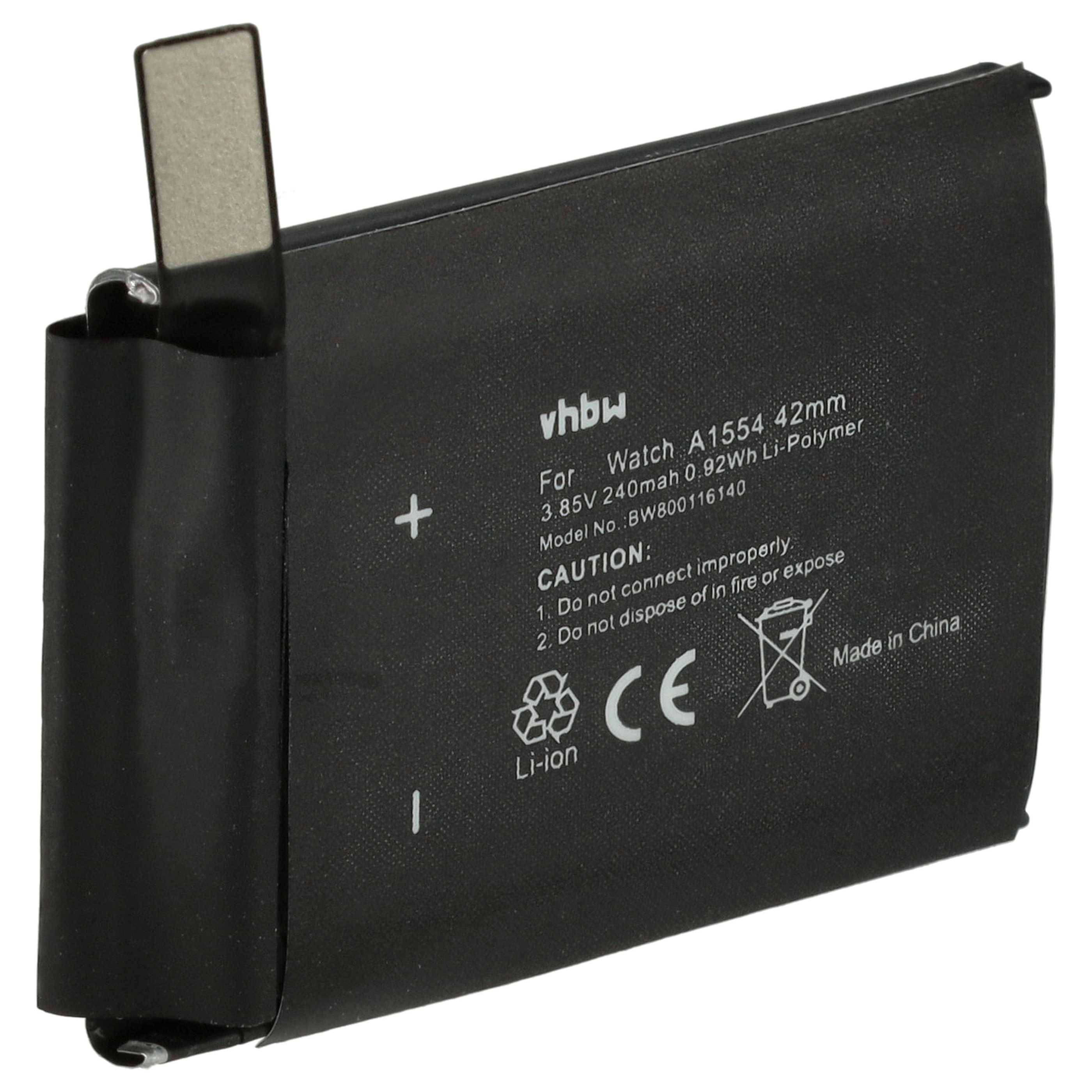 vhbw Akku kompatibel mit Apple Watch A1554 42mm 1.Generation Smartwatch Uhr Fitnessarmband (240 mAh, 3,7 V, Li-Polymer)