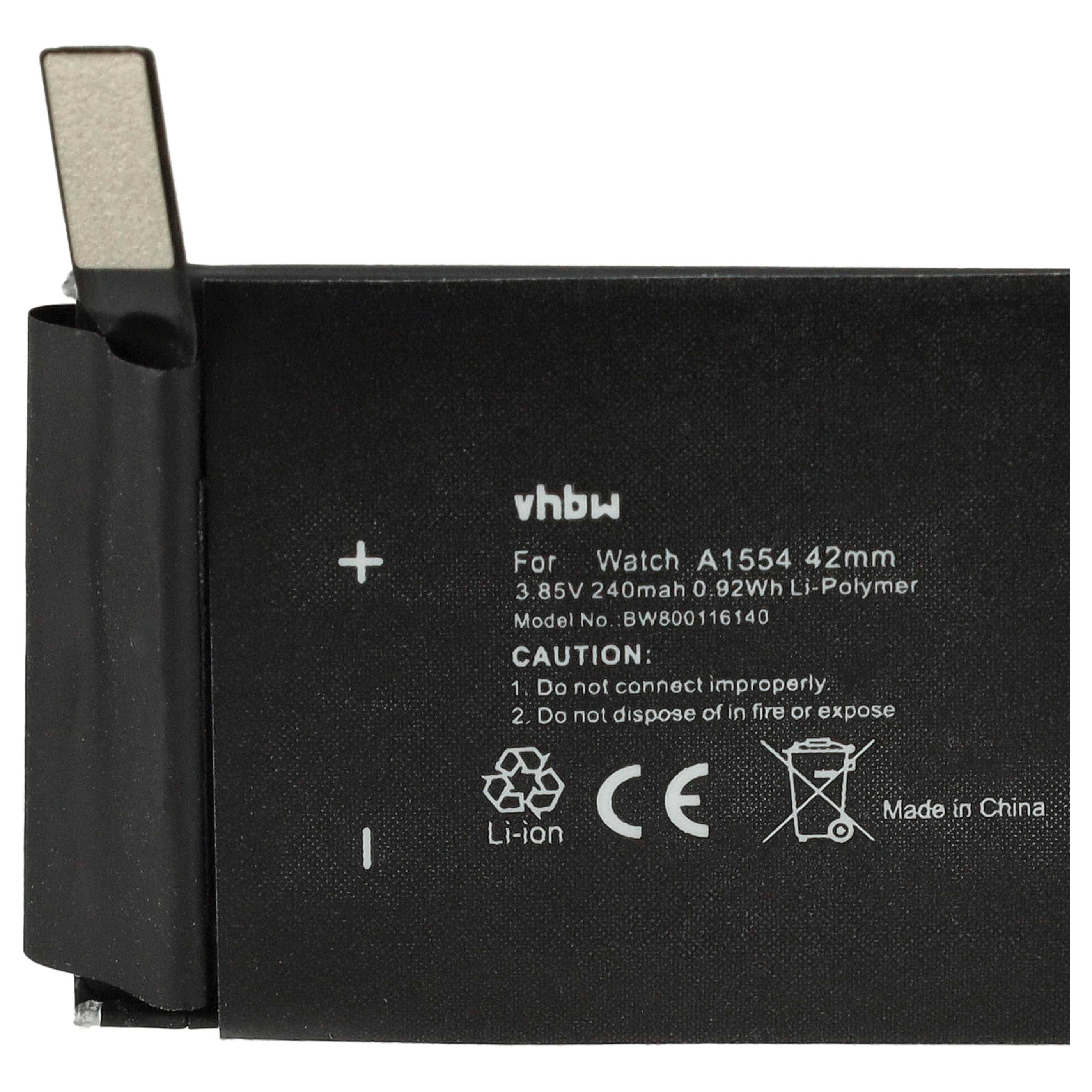 vhbw Akku kompatibel mit Apple Watch A1554 42mm 1.Generation Smartwatch Uhr Fitnessarmband (240 mAh, 3,7 V, Li-Polymer)