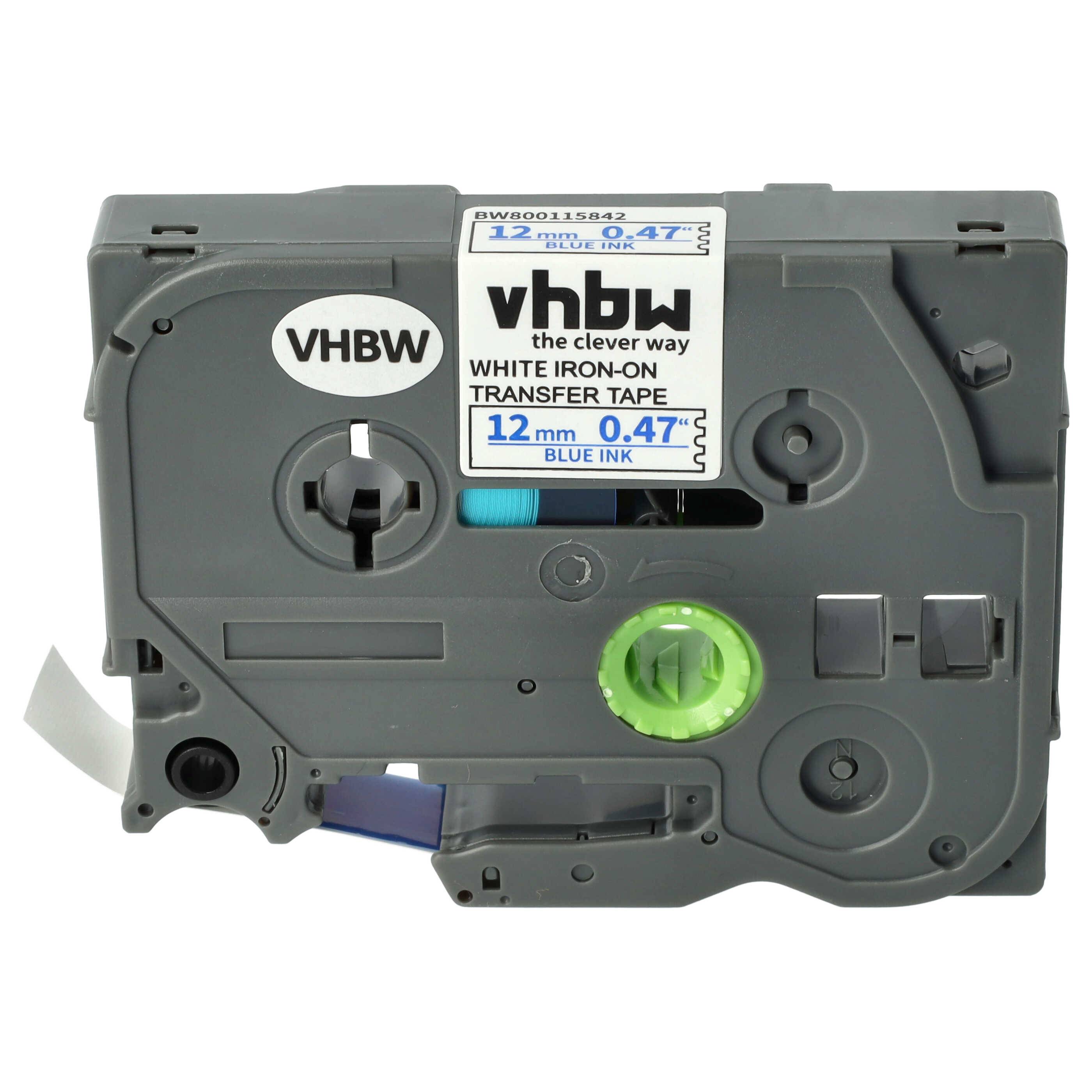 vhbw Schriftband-Kassette kompatibel mit Brother PT 9600 | 9400, 900, 9000-Series Etiketten-Drucker 4m x 12mm Blau auf Weiß, Kunststoff, Aufbügelban