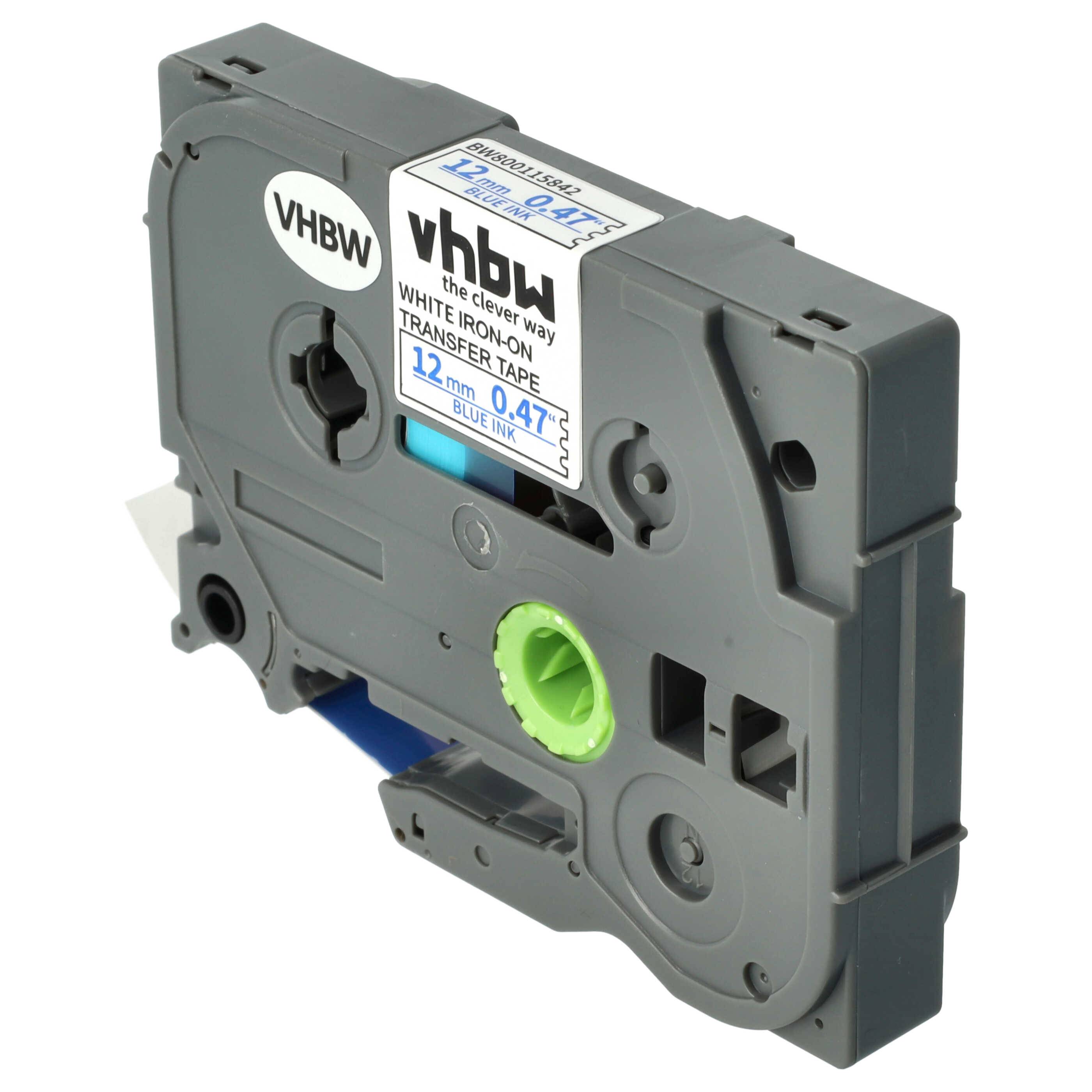 vhbw Schriftband-Kassette kompatibel mit Brother PT 9600 | 9400, 900, 9000-Series Etiketten-Drucker 4m x 12mm Blau auf Weiß, Kunststoff, Aufbügelban