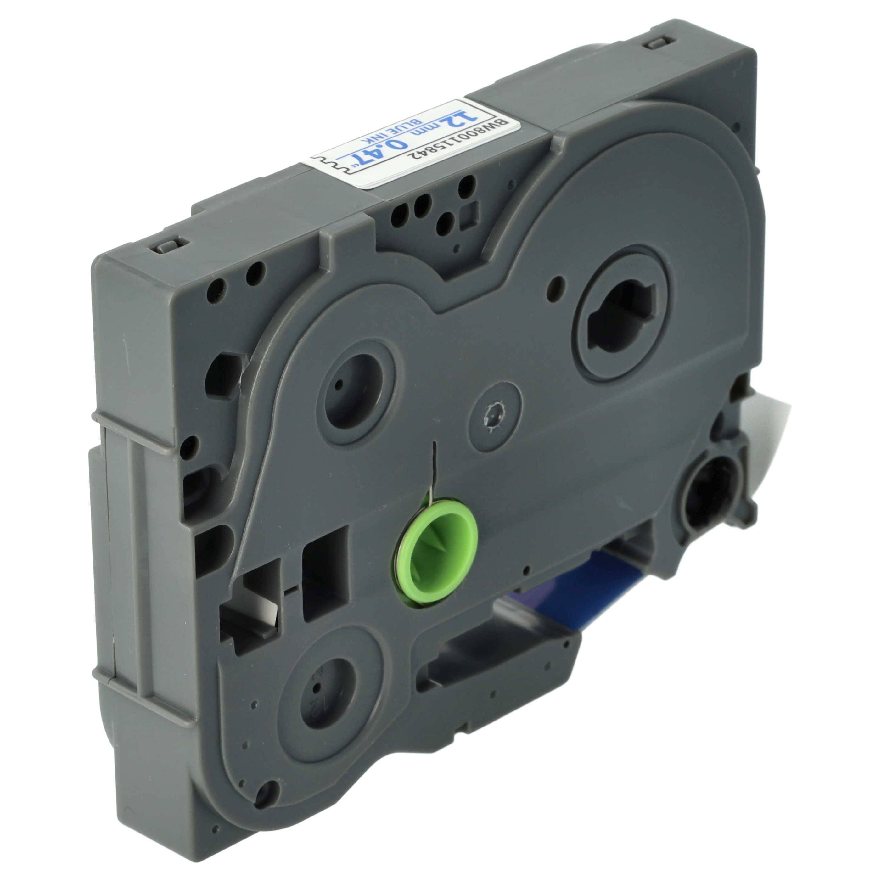vhbw Schriftband-Kassette kompatibel mit Brother PT 9600 | 9400, 900, 9000-Series Etiketten-Drucker 4m x 12mm Blau auf Weiß, Kunststoff, Aufbügelban