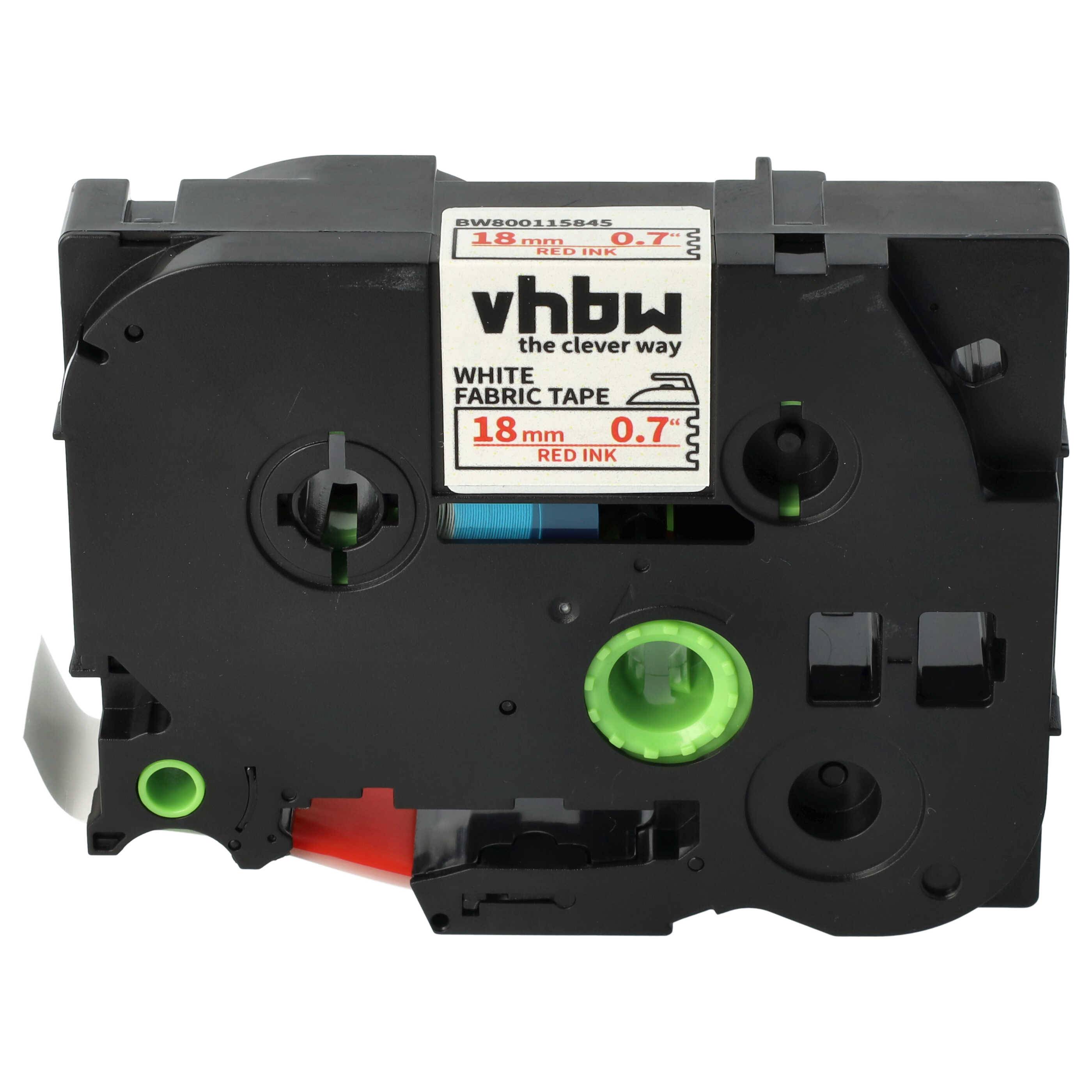 vhbw Schriftband-Kassette kompatibel mit Brother PT P700, H100LB, H100R, E100VP Etiketten-Drucker 3m x 18mm Rot auf Weiß, Aufbügelband