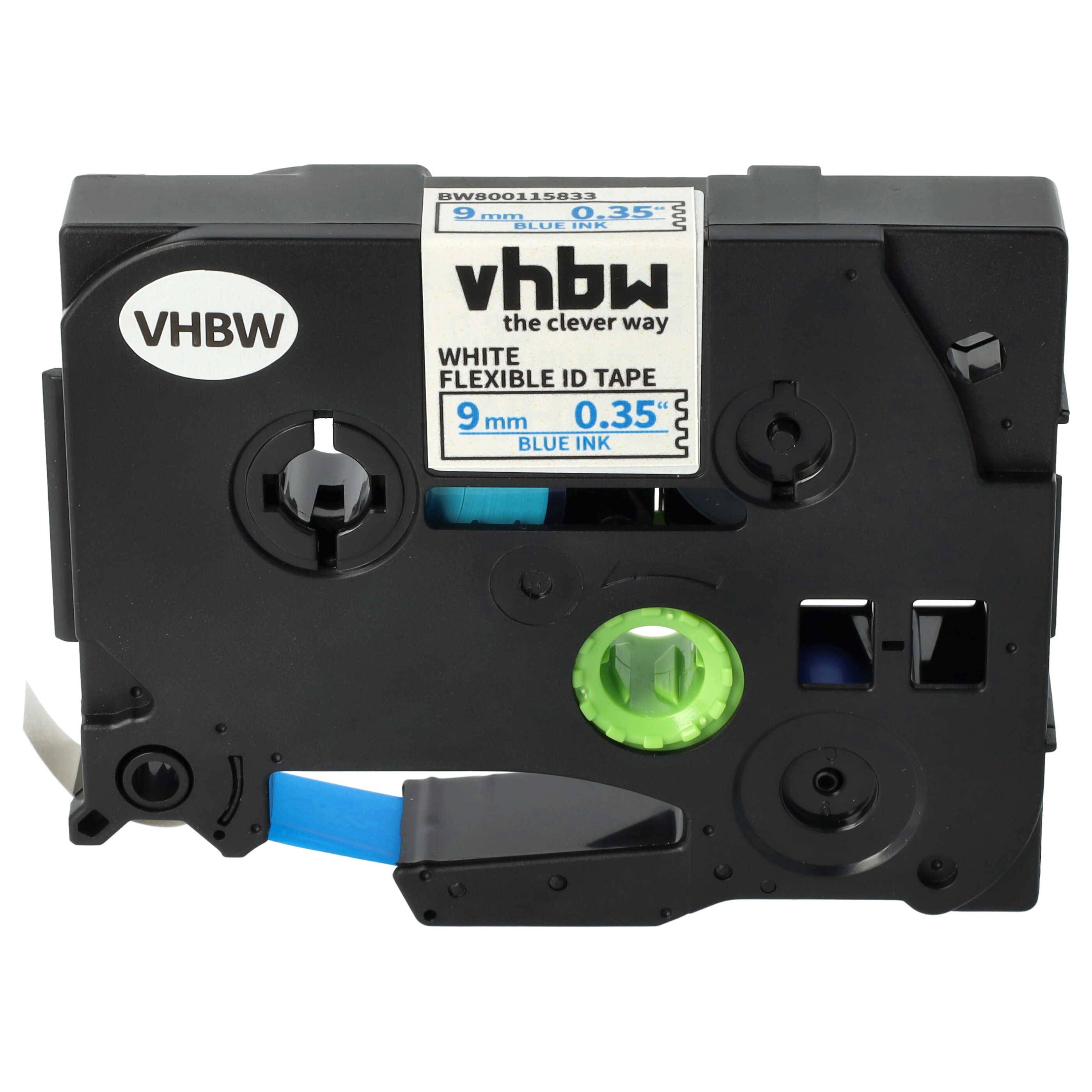 vhbw Schriftband-Kassette kompatibel mit Brother PT 9700PC, D450, 9800PCN, D450VP, D400, D400VP Etiketten-Drucker 8m x 9mm Blau auf Weiß, Flexibel