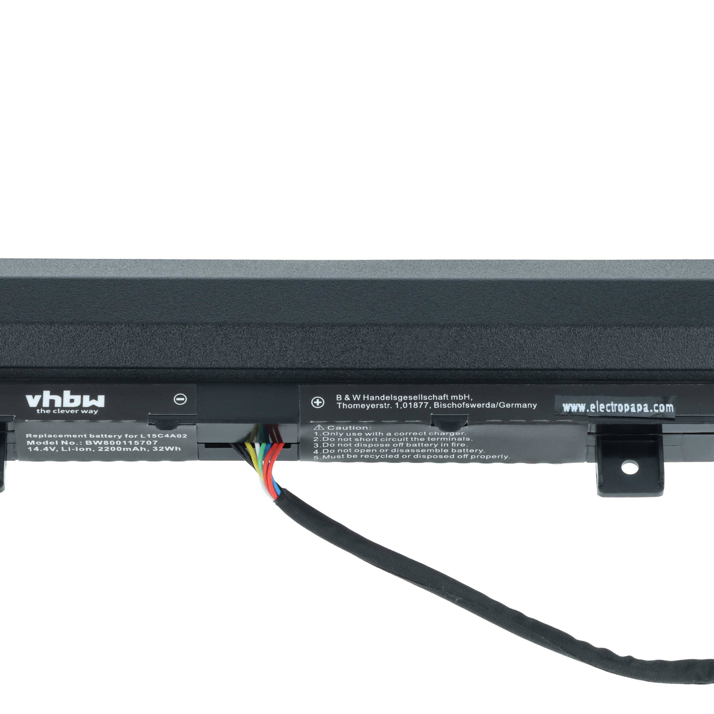 vhbw Akku kompatibel mit Lenovo IdeaPad V110-15AST-80TD, V110-15AST-80TD000FGE Notebook (2200mAh, 14,4V, Li-Ion)