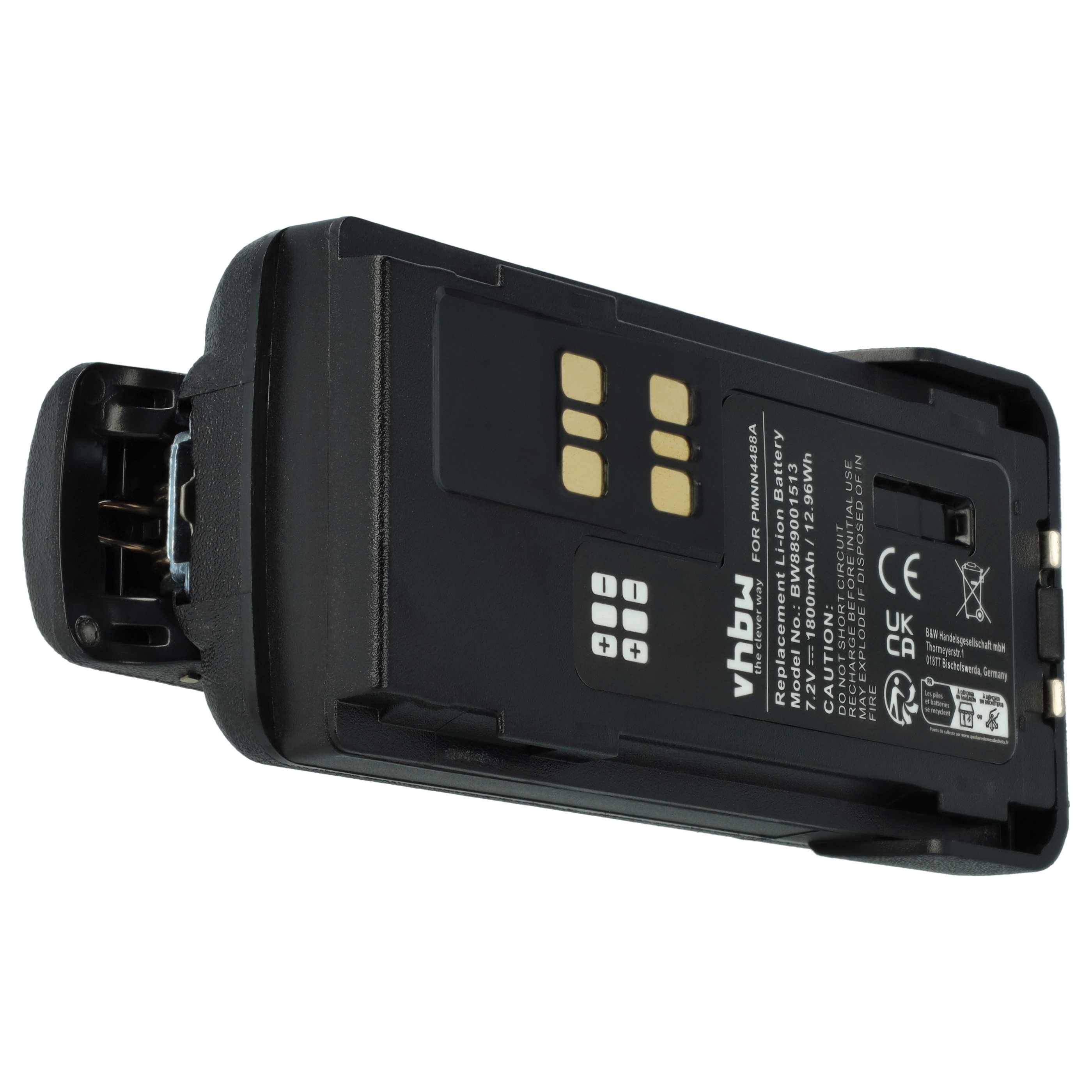 vhbw Akku kompatibel mit Motorola XiR P8660, P6620, P6600, P8620, P8600 Funkgerät, Walkie Talkie (1800 mAh, 7,4 V, Li-Ion) + Gürtelclip