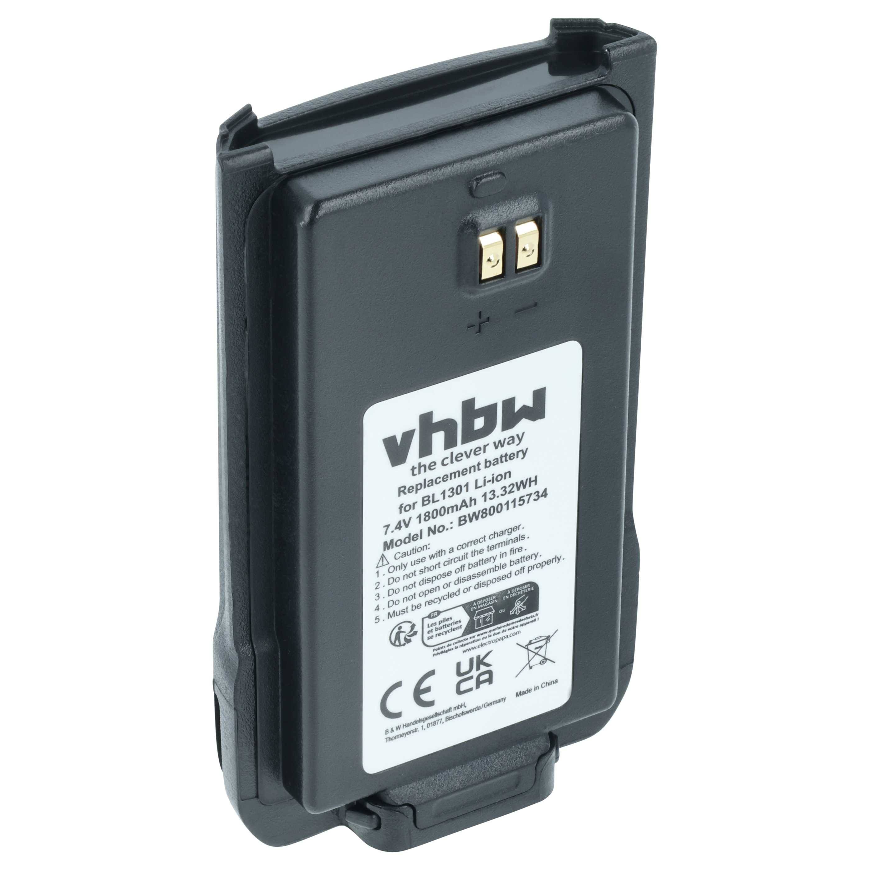 Akku für elektronische Geräte mit Etikett der Marke 'vhbw', 7,4V und 1800mAh Spezifikationen.