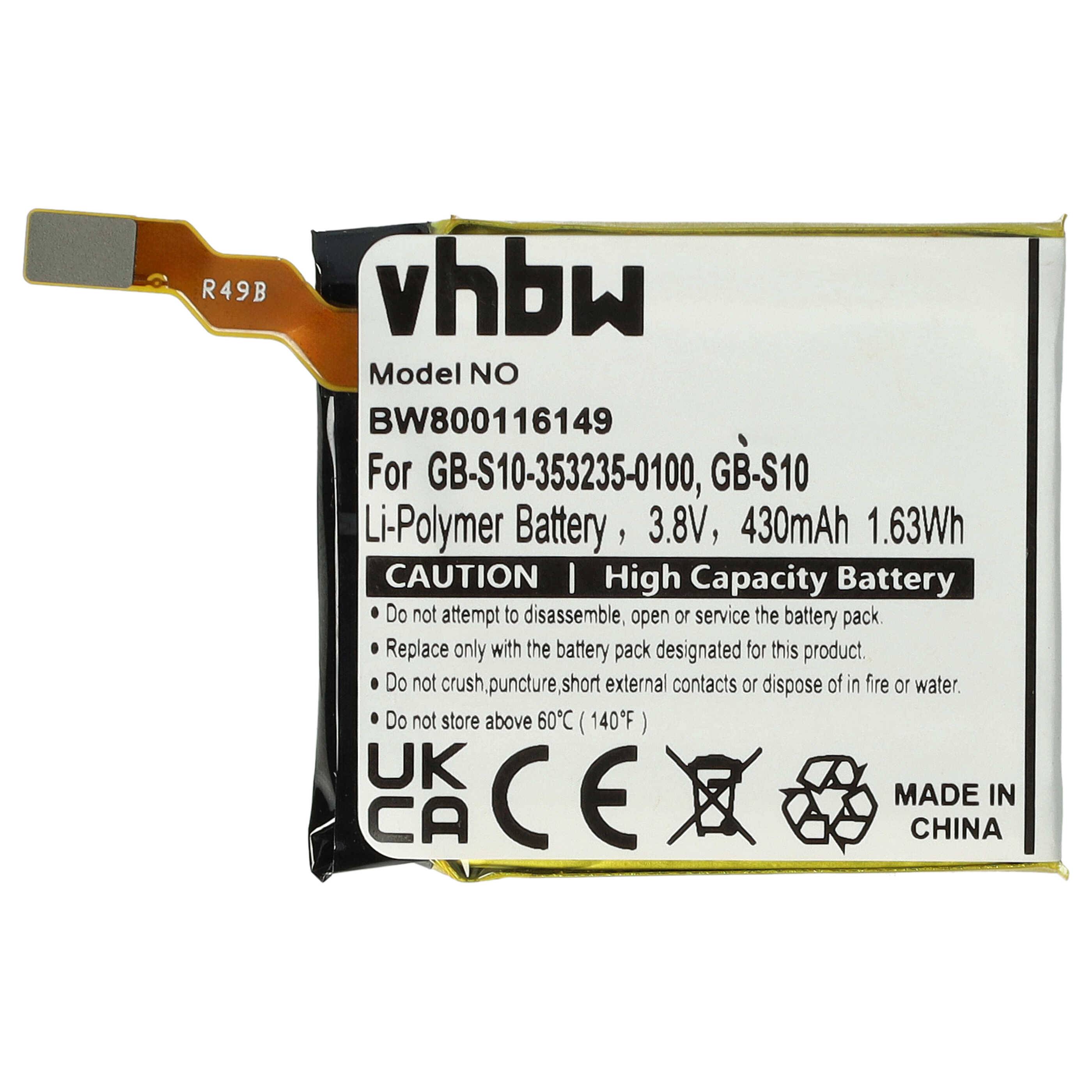 vhbw Akku Ersatz für Sony GB-S10, 1288-9079, 1588-0911 für Smartwatch Uhr Fitnessarmband (430 mAh, 3,7 V, Li-Polymer)