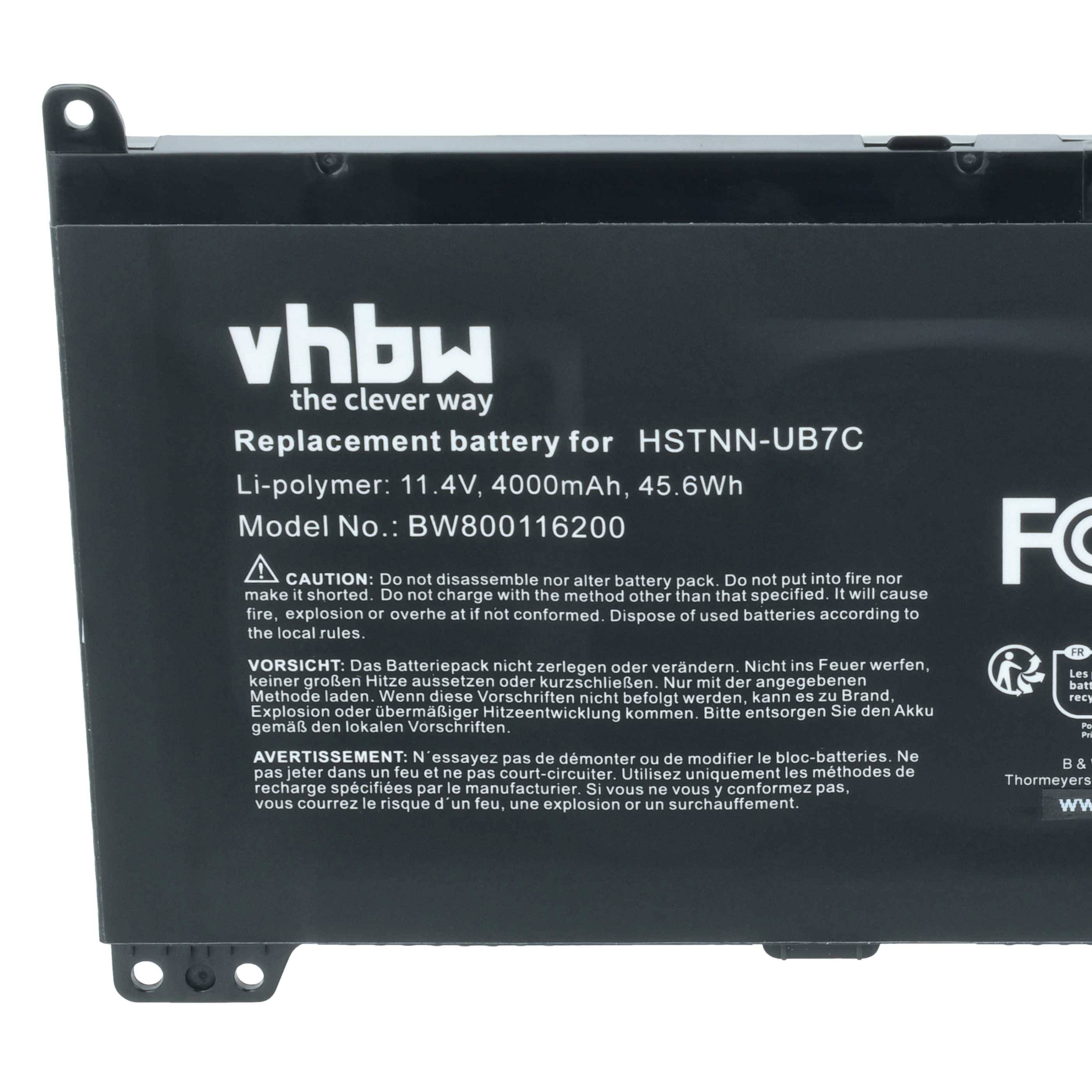 vhbw Akku kompatibel mit HP ProBook 450 G5 (2WM84PA), 450 G5 (2WM85PA) Notebook (4000mAh, 11,4V, Li-Polymer)