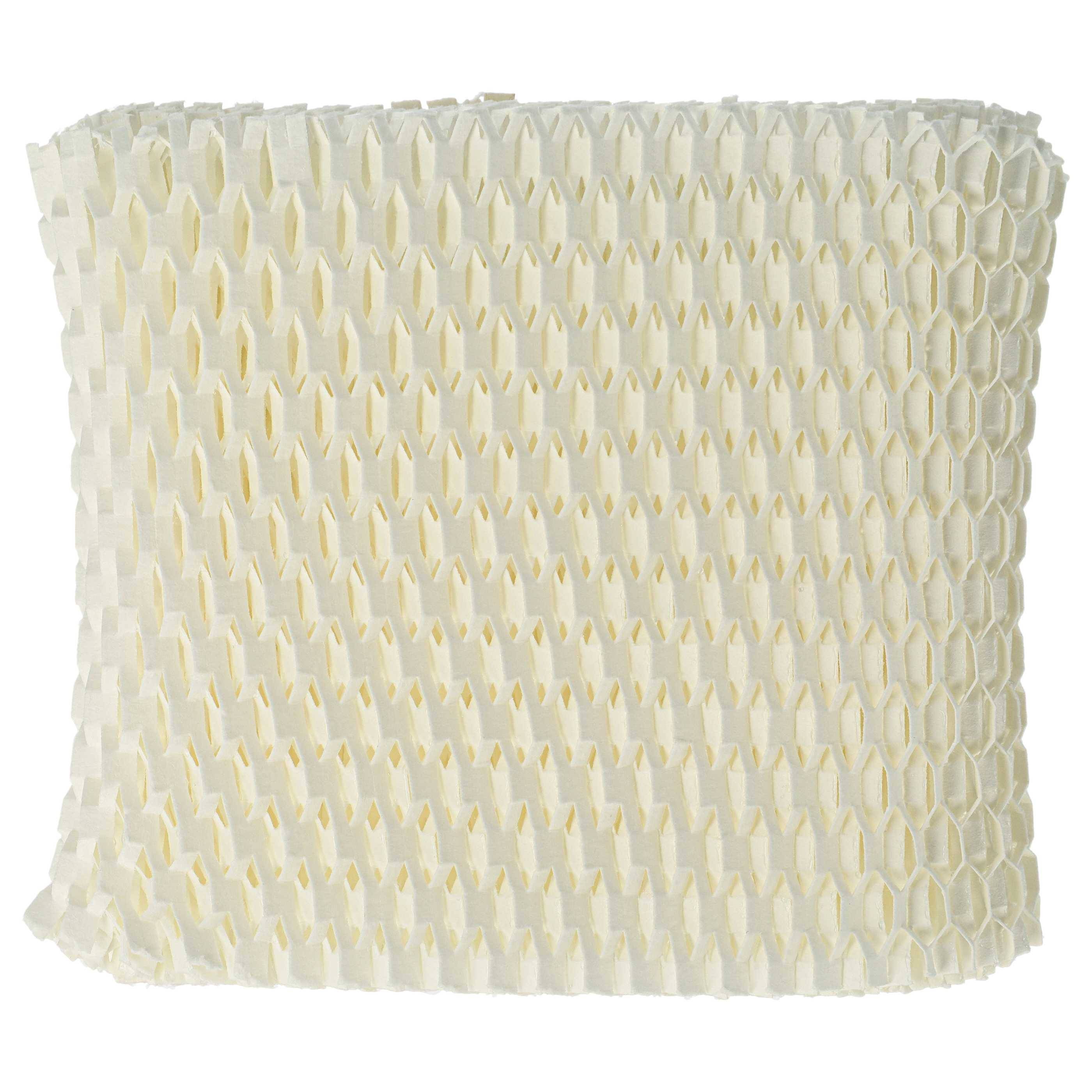 Ein weißes, wabengemustertes Luftkühlerkissen mit Wabenmuster, das in Verdunstungskühlsystemen verwendet wird, wird vor einem einfachen Hintergrund gezeigt.