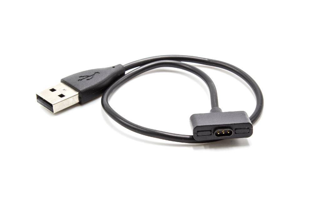 Schwarzes USB-Kabel mit einem Standard-USB-A-Stecker auf einer Seite und einem kleinen proprietären Stecker auf der anderen Seite, gezeigt vor weißem Hintergrund.