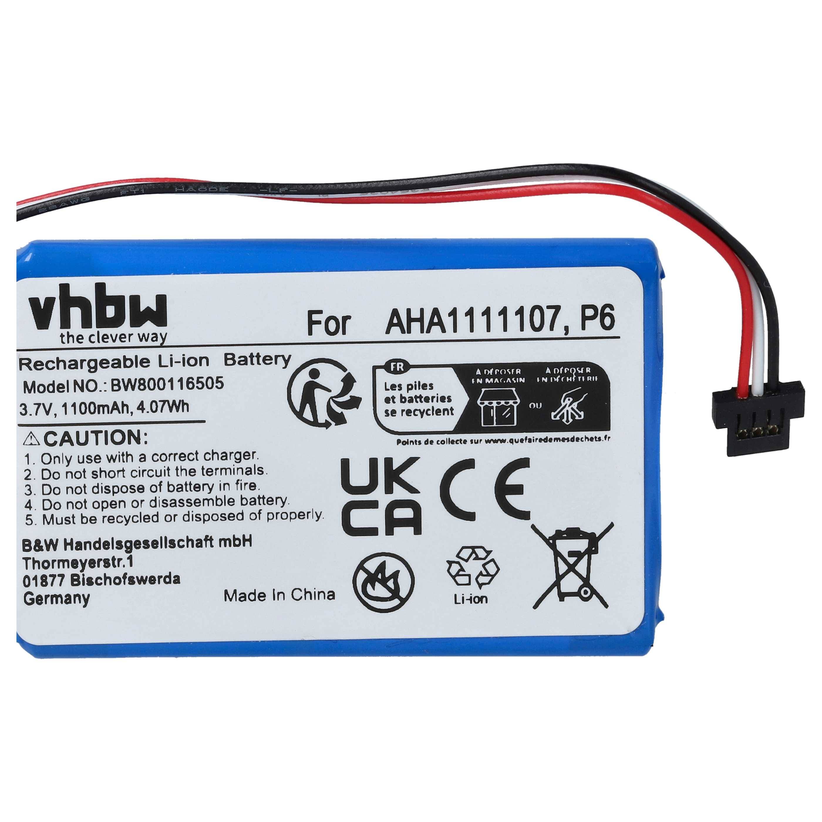 vhbw Akku kompatibel mit TomTom G0 620 World, Go 6100, Go 620 (2016), Go 600 GPS Navigation Navi (1100 mAh, 3,7 V, Li-Ion)