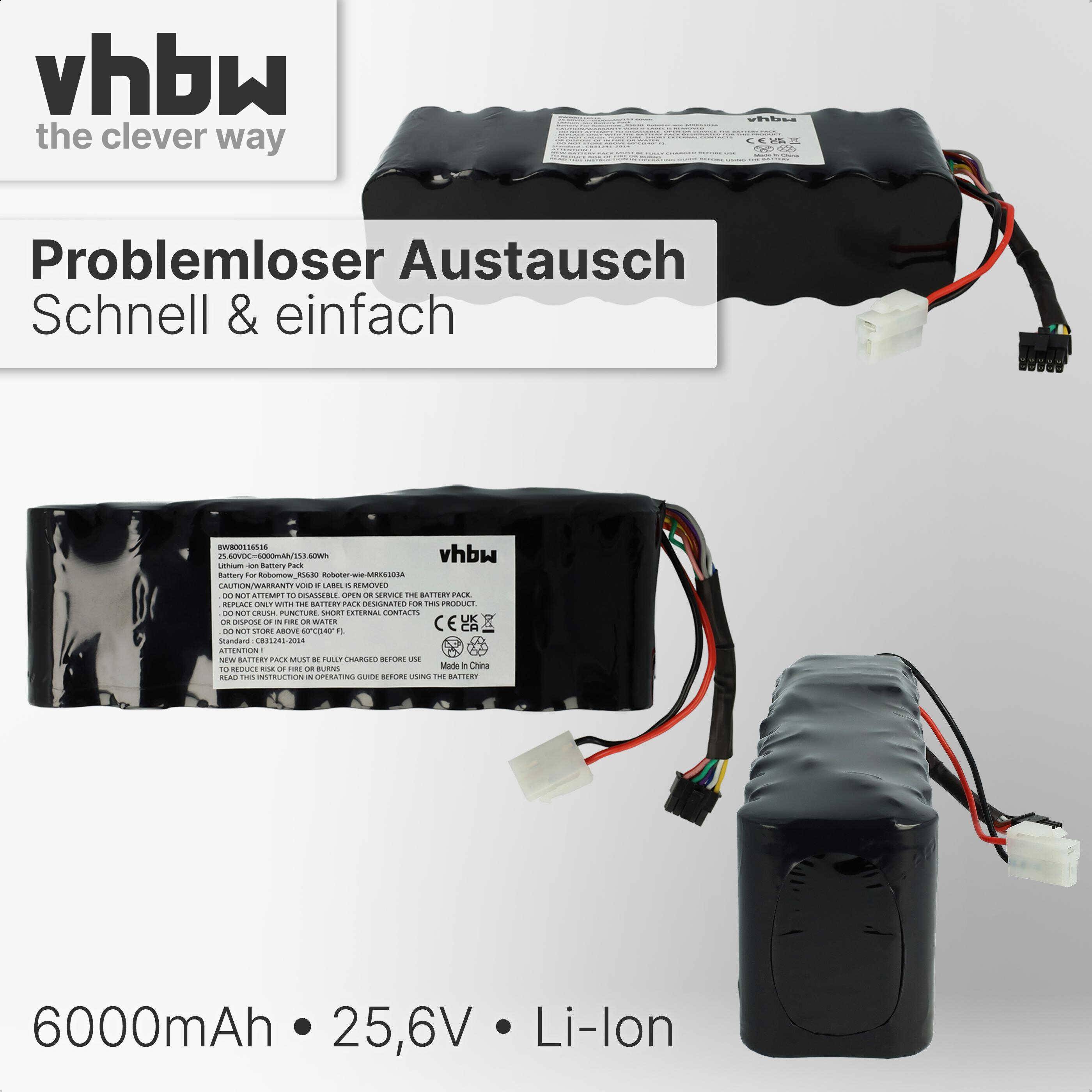 vhbw Akku kompatibel mit Robomow 635, City MS1800, 630, City MS1000, MS1800, MC 500, RS612, MS, 5000, MC 300 Rasenmäher (6000mAh 25,6V LiFePO4)