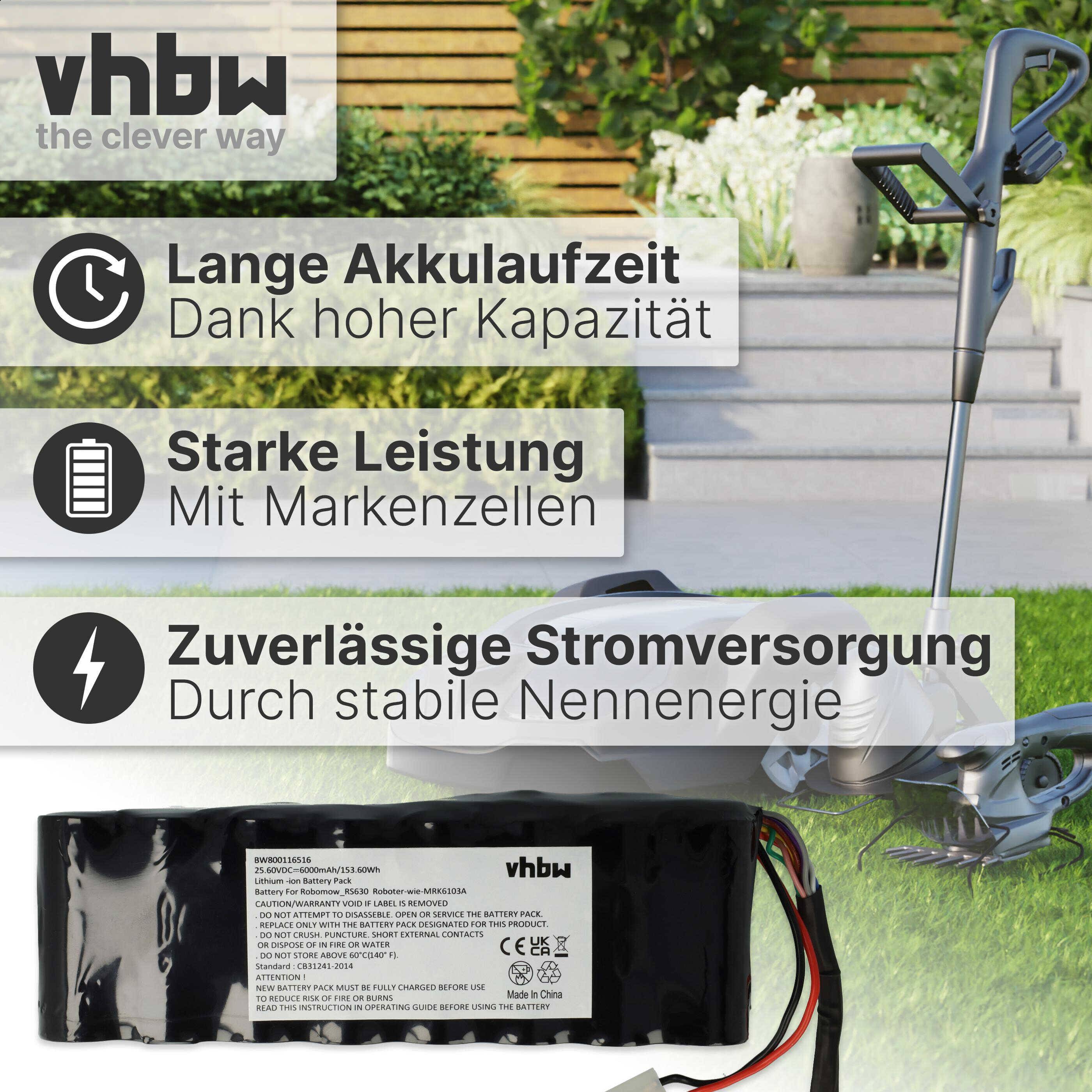 vhbw Akku kompatibel mit Robomow 635, City MS1800, 630, City MS1000, MS1800, MC 500, RS612, MS, 5000, MC 300 Rasenmäher (6000mAh 25,6V LiFePO4)