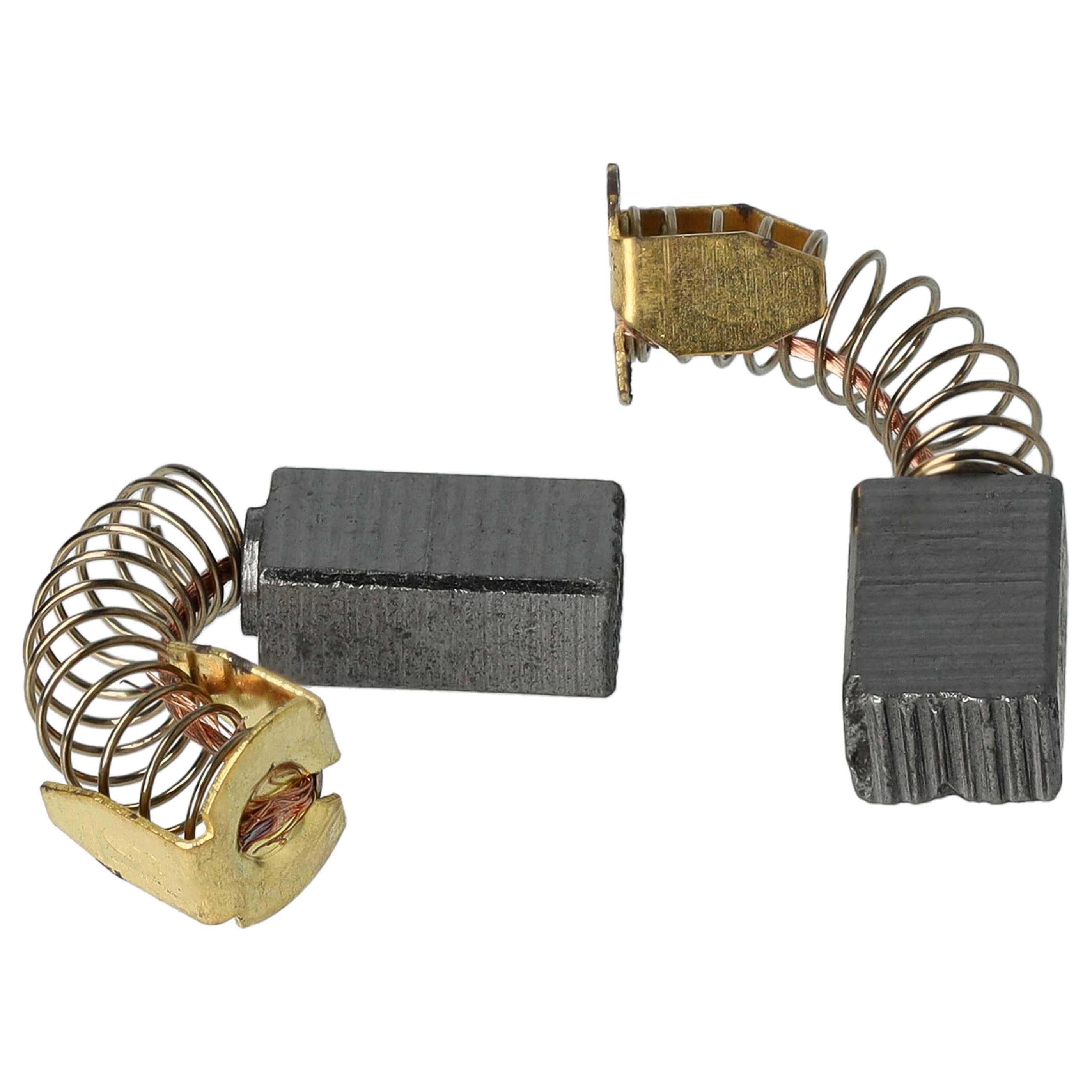 Zwei Kohlebürsten mit angebrachten Metallspulen, die in Elektromotoren verwendet werden, um Strom zwischen rotierenden und stationären Teilen zu leiten.