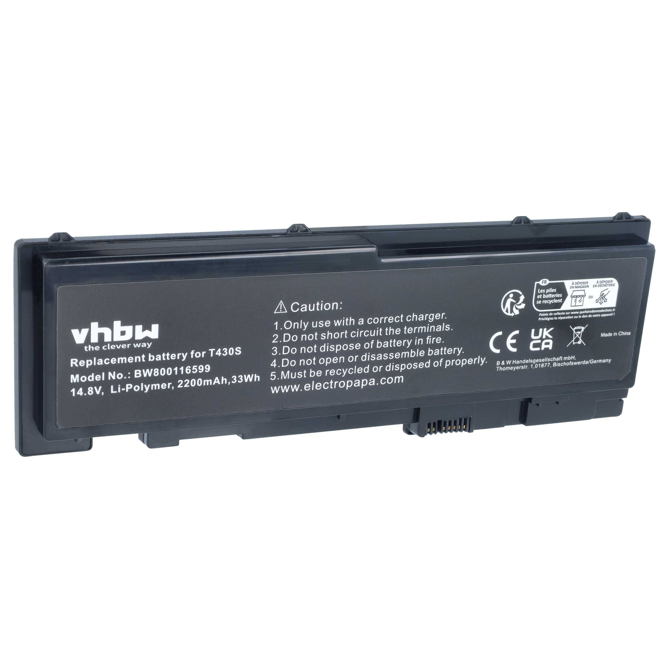 Schwarze Ersatz-Laptop-Batterie mit der Bezeichnung „vhbw