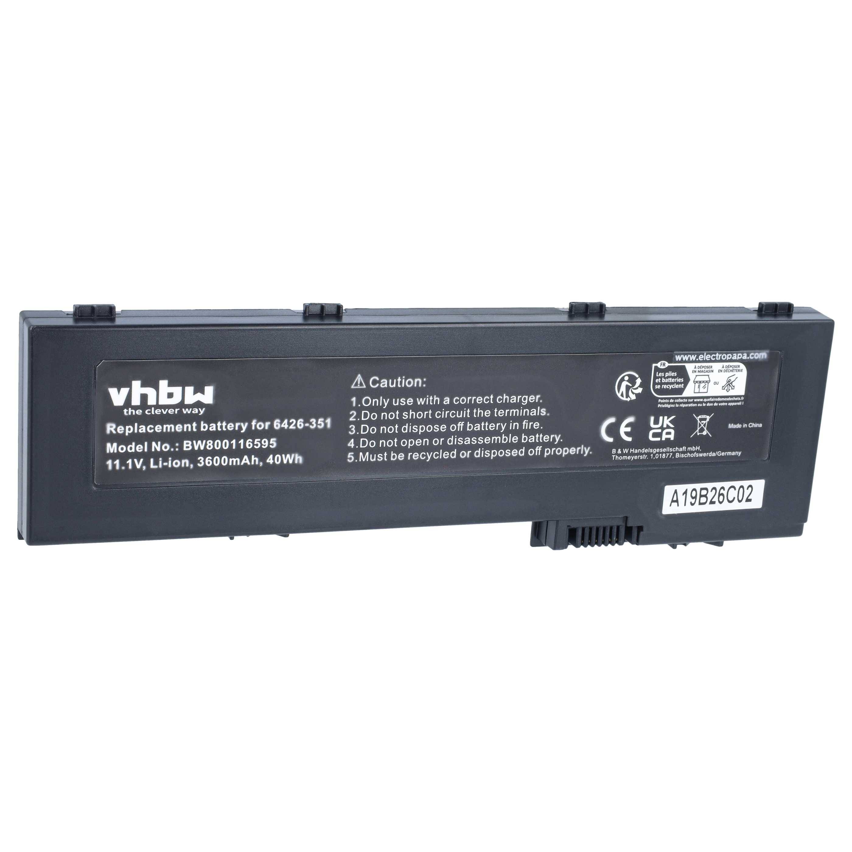 vhbw Akku kompatibel mit HP Pavilion tx2600 | TX 2602, TX 2603, TX2601 Notebook (3600 mAh, 11,1 V, Li-Ion)