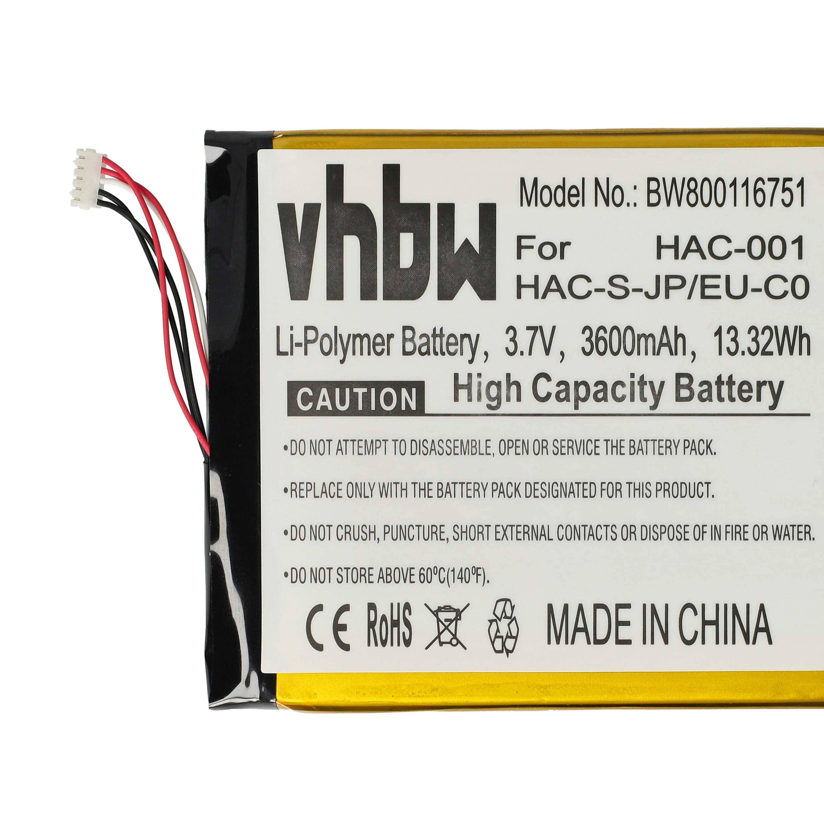vhbw 1x Akku Ersatz für Nintendo HAC-003, HAC-A-BPHAT-C0 für Spielekonsole (3600 mAh, 3,7 V, Li-Polymer)
