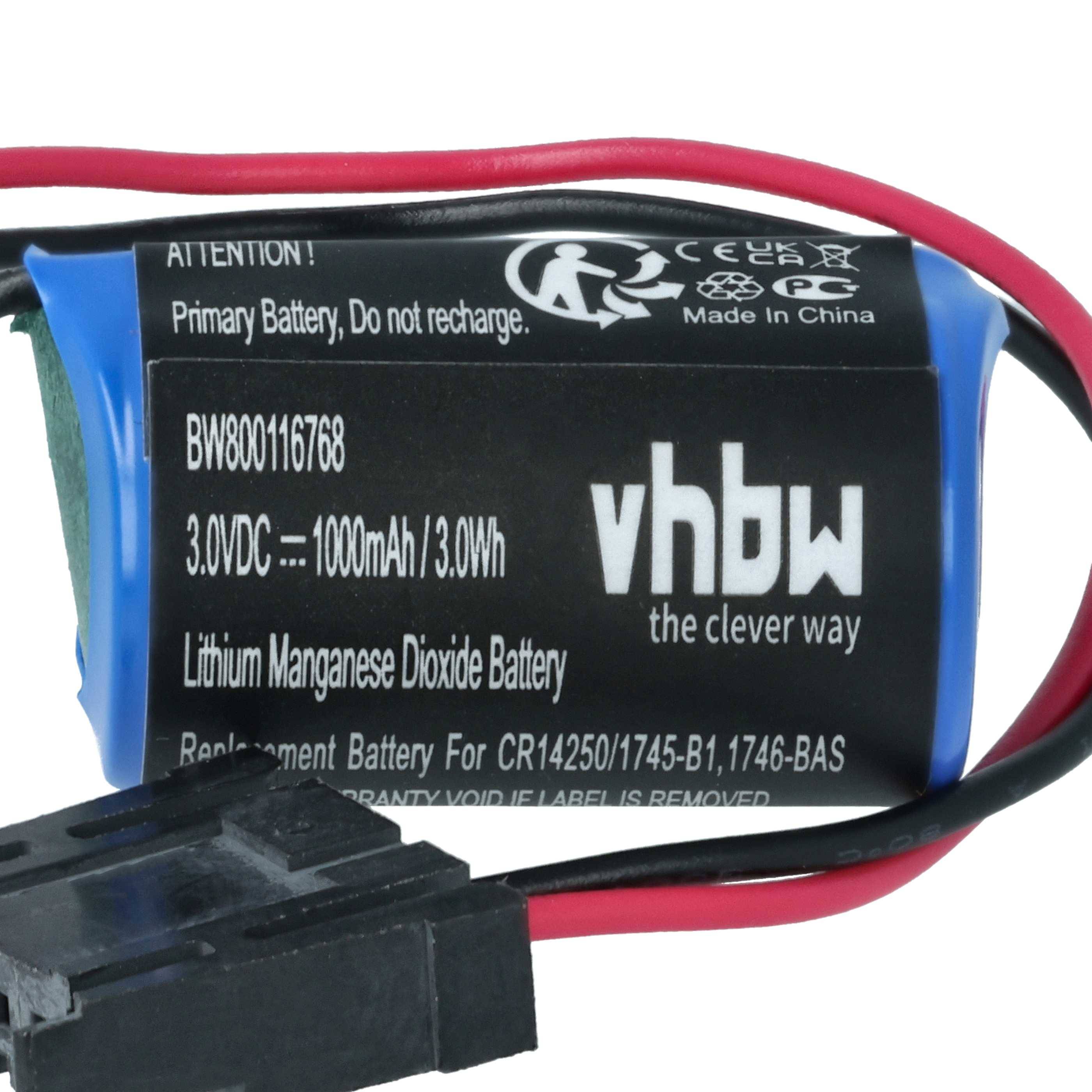 VHBW Lithium-Mangandioxid-Batterie, Modell BW800116768, 3,0V/1000mAh; kompatibel mit CR14250/1745-B1, 1746-B3.
