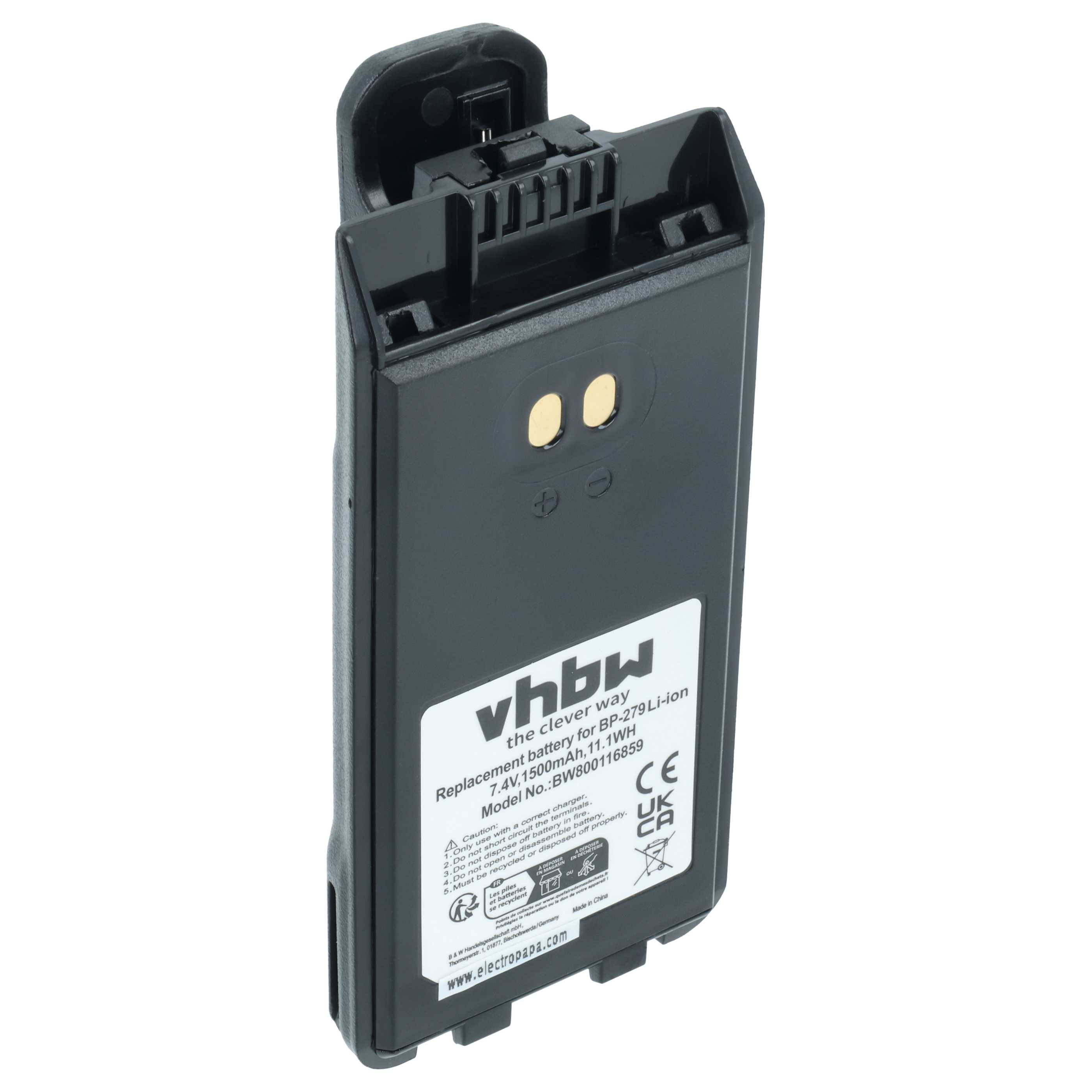 vhbw Akku kompatibel mit Icom IC-F2000T, IC-F29SDR, IC-F29DR, IC-F29DR2 Funkgerät, Walkie Talkie (1500 mAh, 7,4 V, Li-Ion) + Gürtelclip