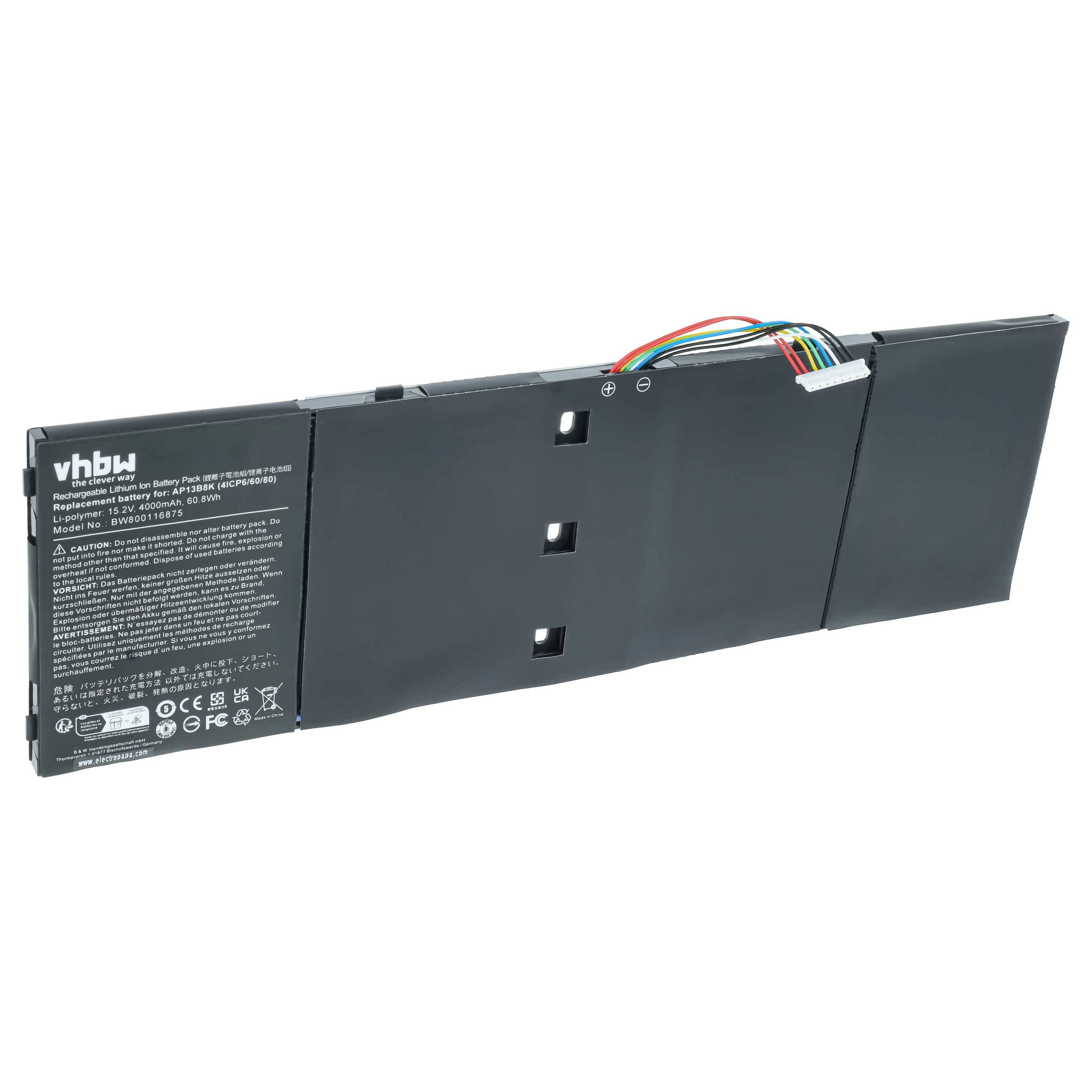 vhbw Akku kompatibel mit Acer Aspire V7-582P-54208G52TII, V7-582, V7-581PG, V7-582P, V7-582PG Notebook (4000 mAh, 15 V, Li-Ion)