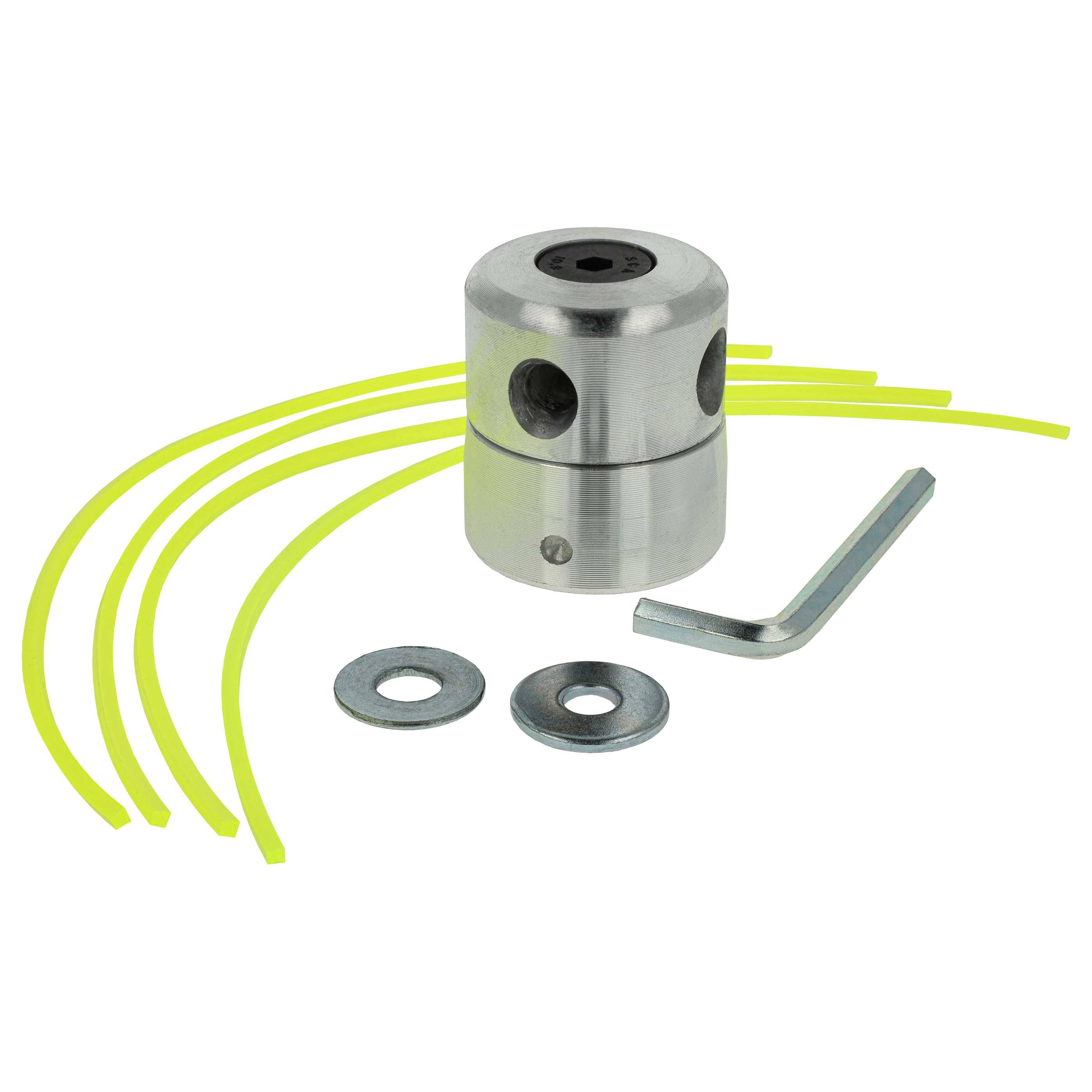 vhbw Doppelfadenkopf Fadenkopf Mähkopf aus Aluminium | für Rasentrimmer Motorsense mit Zubehör und Trimmerfaden Nylonfaden Mähfaden für M8 M10 Au