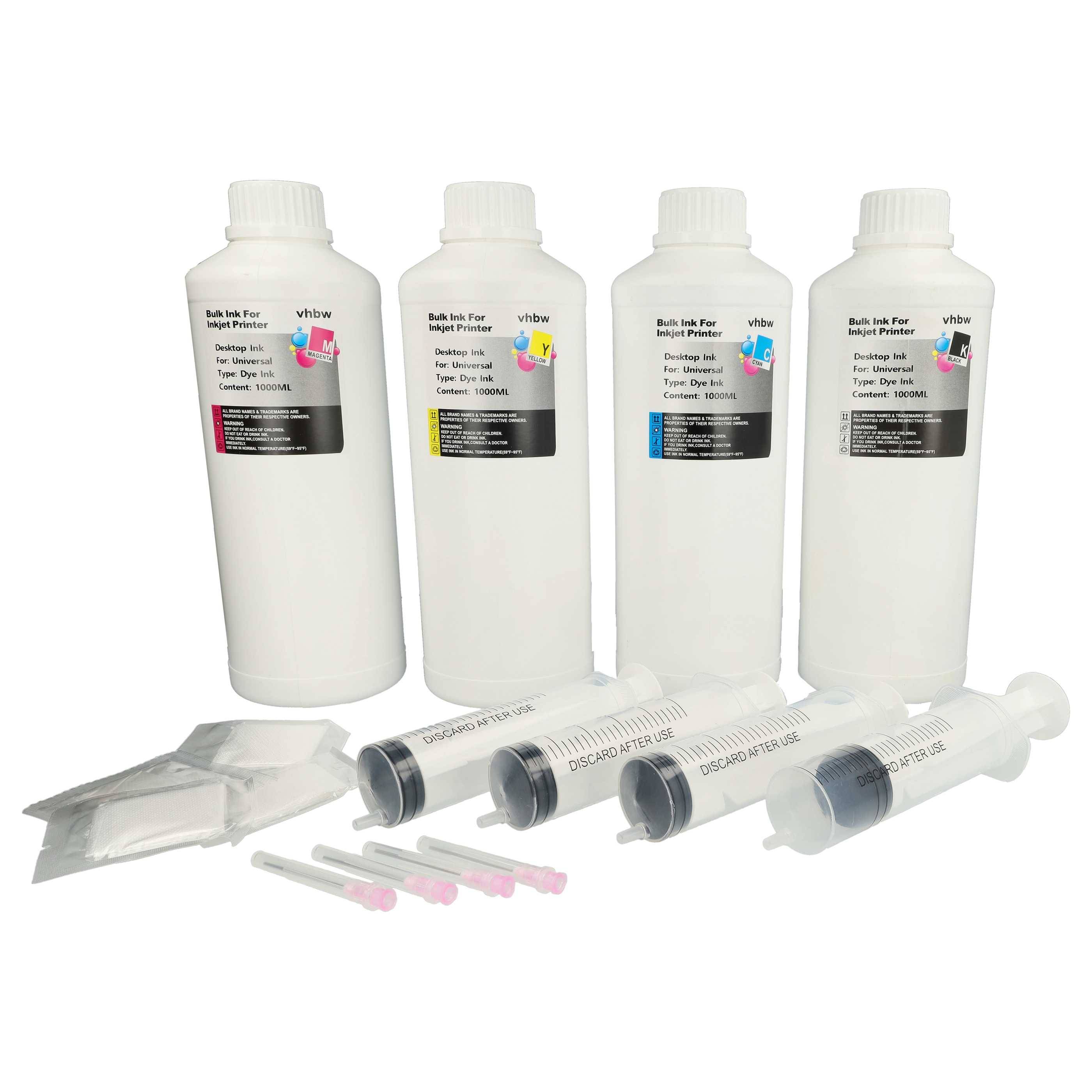 vhbw 4x Nachfülltinte kompatibel mit Canon Pixma G5050, G6050 Drucker - Refillset Dye Cyan, Dye Magenta, Dye Schwarz, Dye Yellow, 1000ml