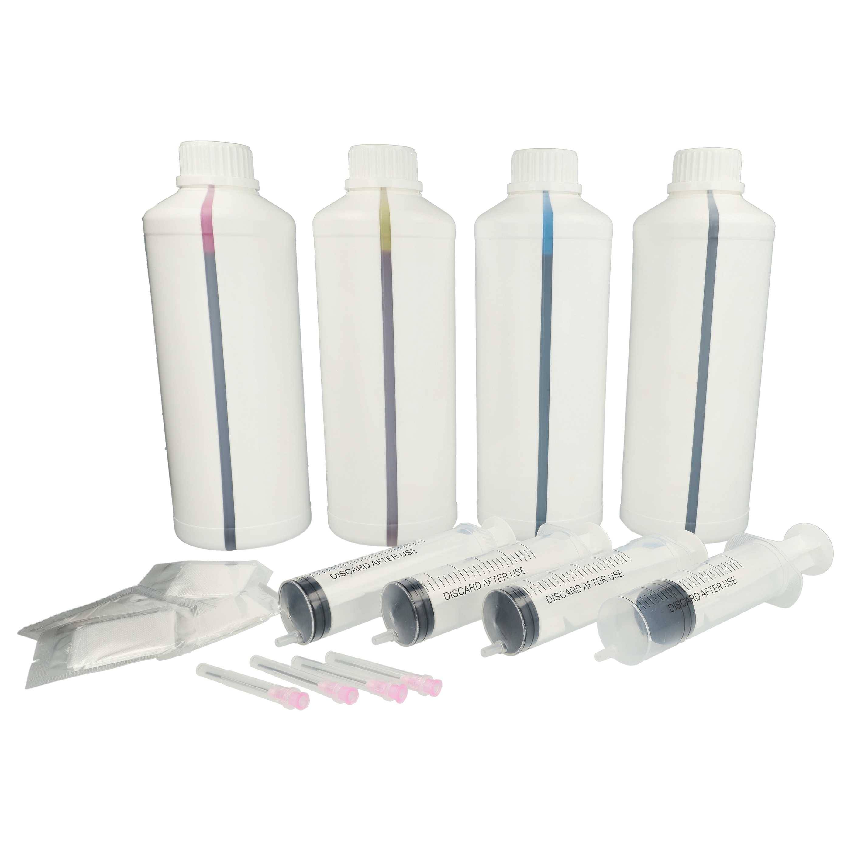 vhbw 4x Nachfülltinte kompatibel mit Canon Pixma G5050, G6050 Drucker - Refillset Dye Cyan, Dye Magenta, Dye Schwarz, Dye Yellow, 1000ml