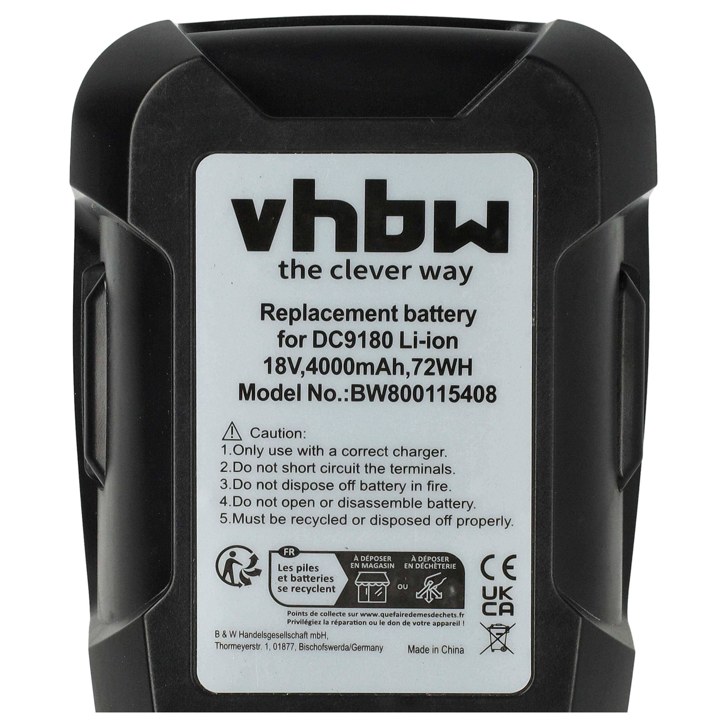 vhbw Akku kompatibel mit DeWalt DC9180C Elektrowerkzeug (4000 mAh, Li-Ion, 18 V)