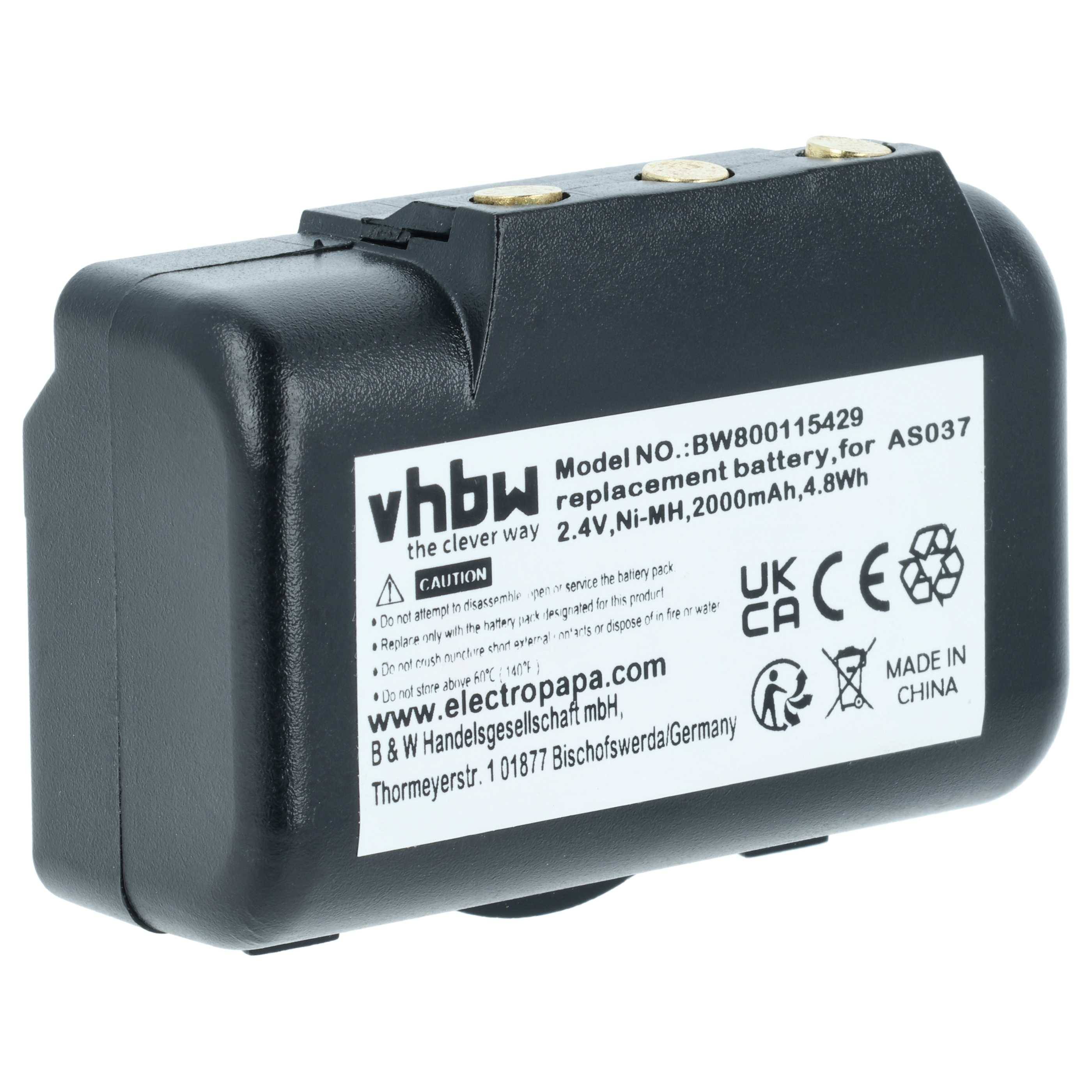 vhbw Akku kompatibel mit IMET I060-AS037, BE5000 Industrie-Funkfernsteuerung Fernbedienung (2000 mAh, 2,4 V, NiMH) - Schwarz
