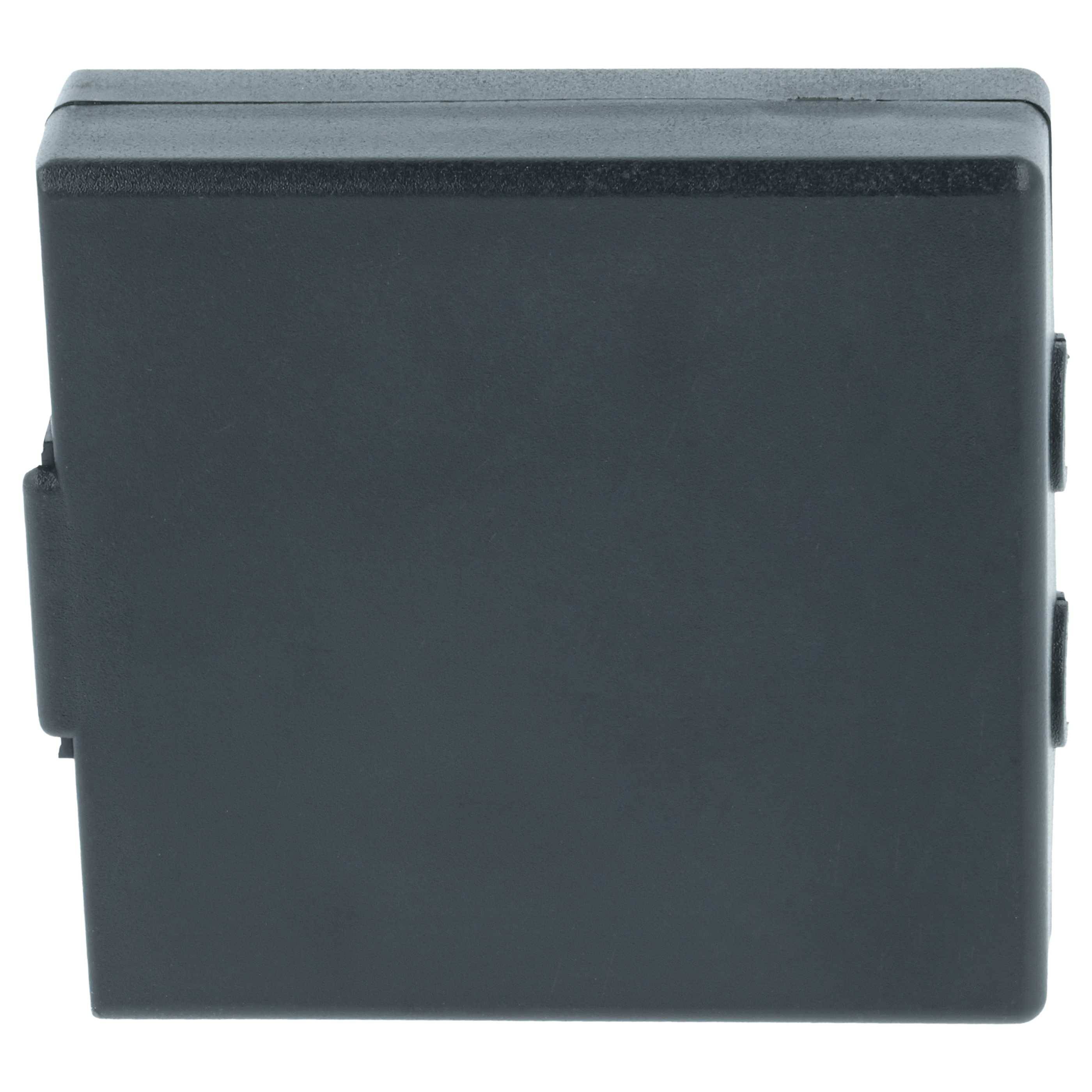 Eine quadratische, schwarze Plastikbox mit leicht abgerundeten Kanten, von vorne betrachtet. Jede Seite weist kleine Vorsprünge auf, möglicherweise für die Befestigung.