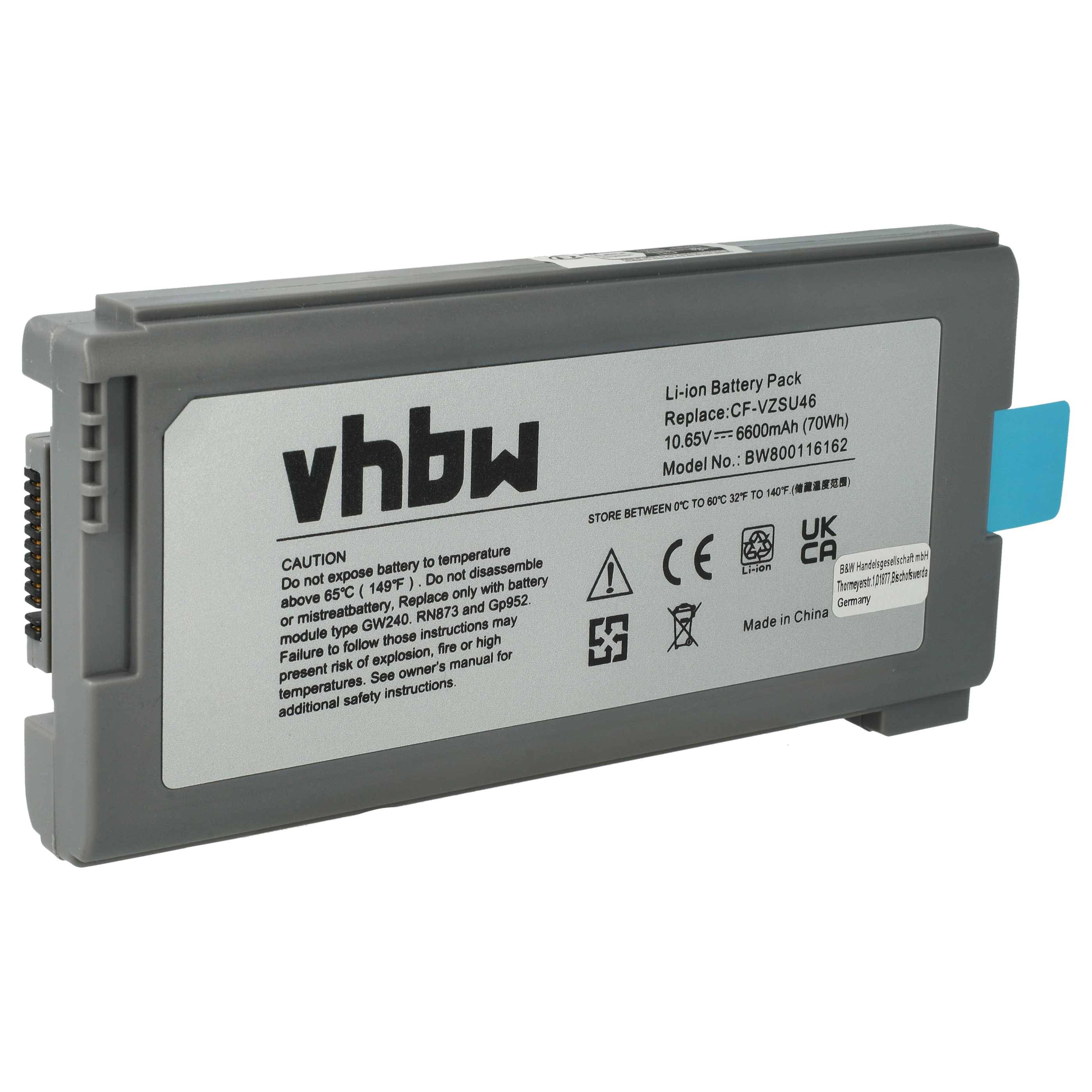 vhbw Akku kompatibel mit Panasonic Toughbook CF-31, CF-30, CF-53 Notebook (6600 mAh, 10,65 V, Li-Ion)