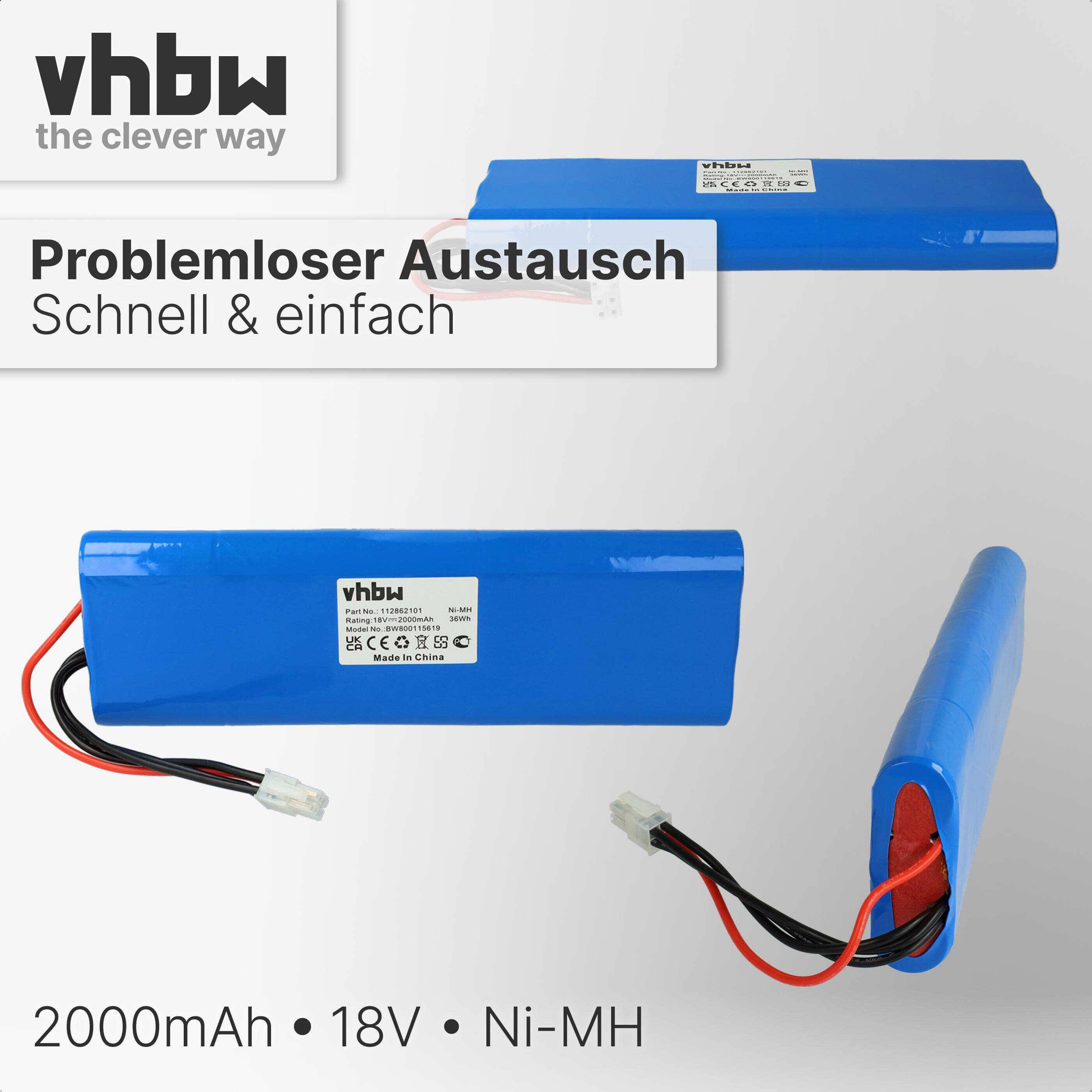 2x vhbw NiMH Akku 2000mAh kompatibel mit Gardena Robotic R160 | Rasenmäher Rasenroboter Husqvarna Automower 210AC Ersatz für 112862101 (18V)