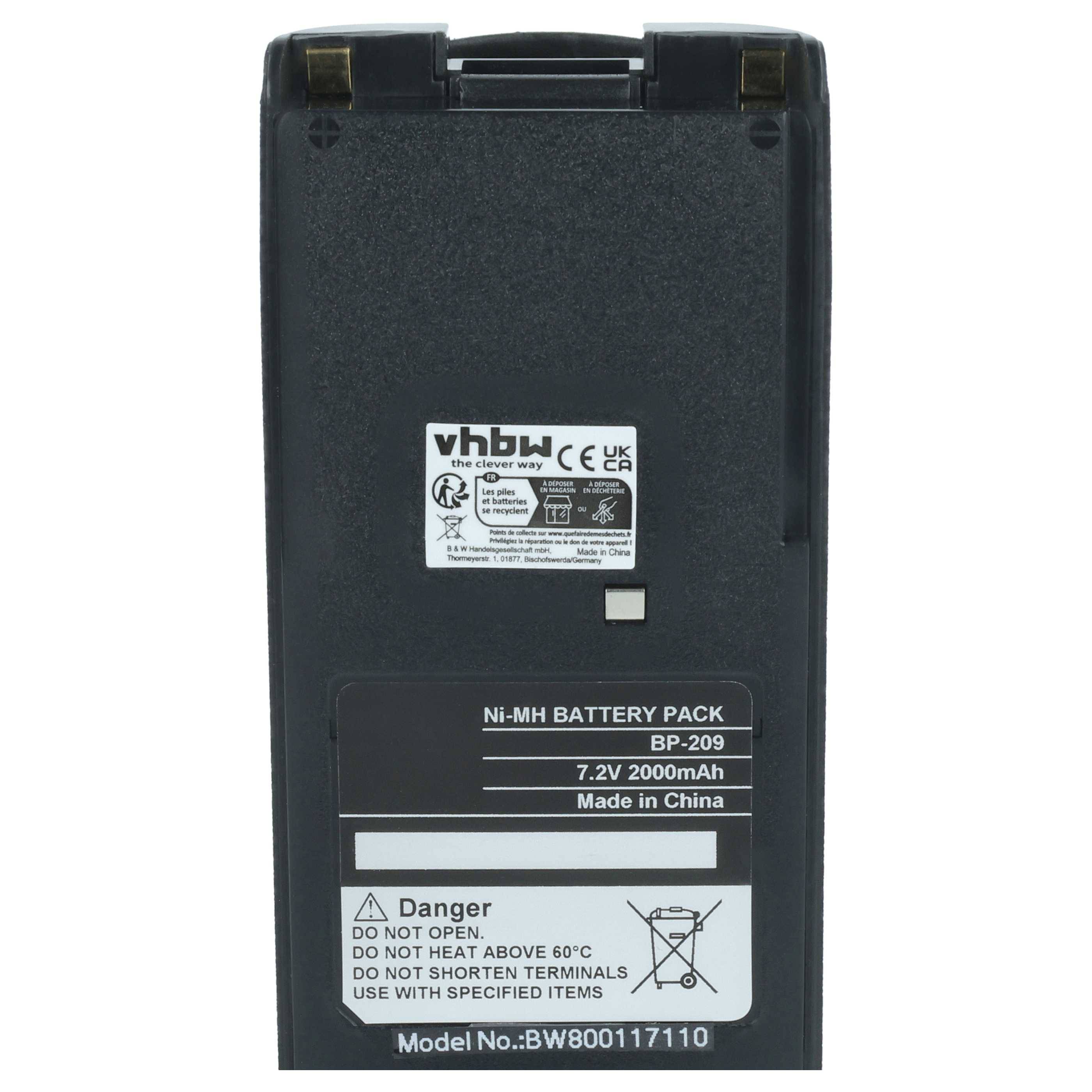 vhbw 1x Akku kompatibel mit Icom IC-F4GS, IC-F41GS, IC-F41GT, IC-F40GS, IC-F40GT, IC-F3GS, IC-F3GT Funkgerät, Walkie Talkie (2000 mAh, 7,2 V, NiMH)